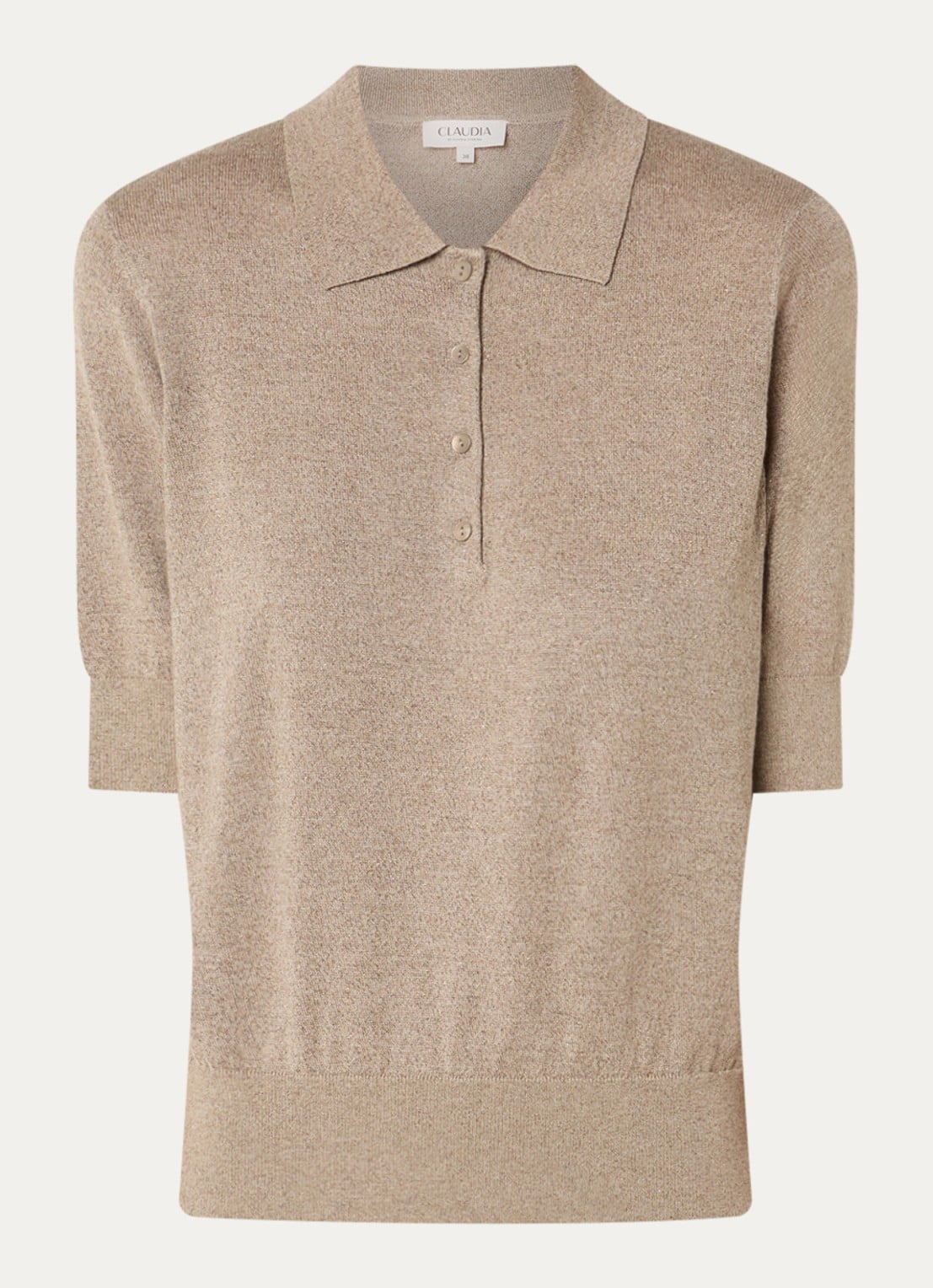 Claudia Sträter Pullover in wolblend met lurex en polokraag - voorkant donkerbeige