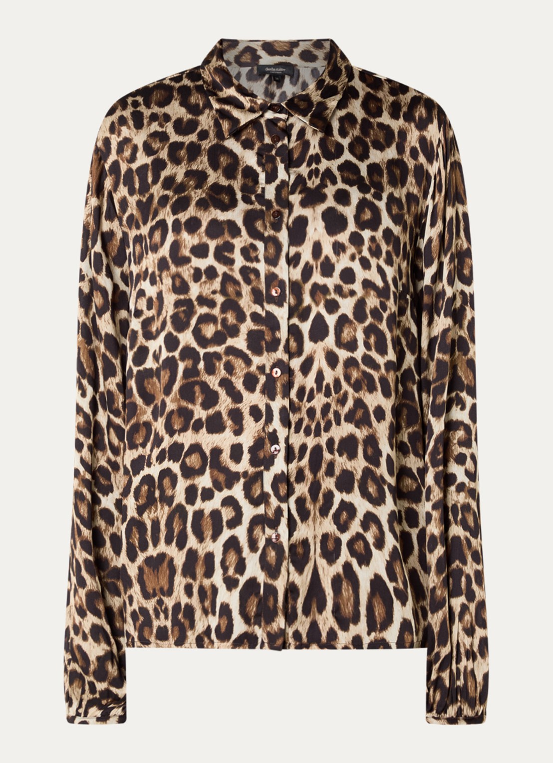 Claudia Sträter Semi-transparante blouse met panterprint - voorkant 3 camel