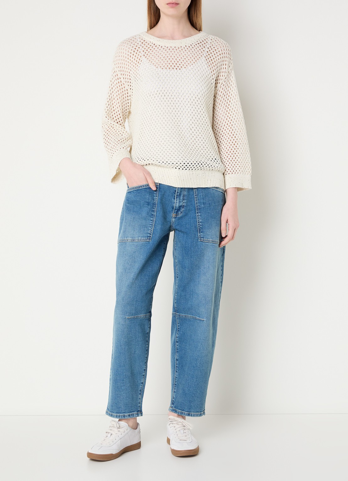 Claudia Sträter Semi-transparante pullover met pailletten - voorkant 2 ivoor