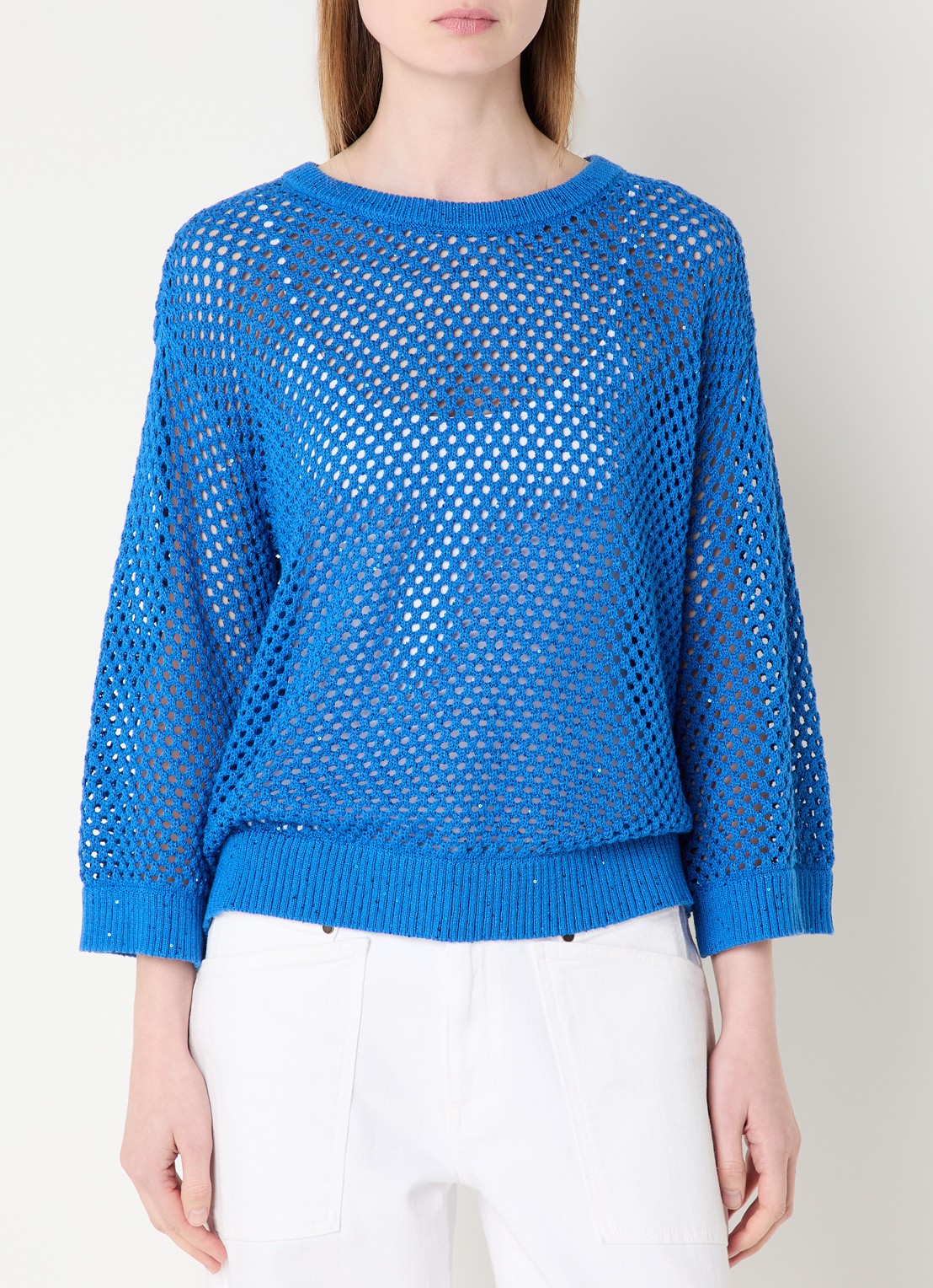 Claudia Sträter Semi-transparante pullover met pailletten - detail 4 kobaltblauw