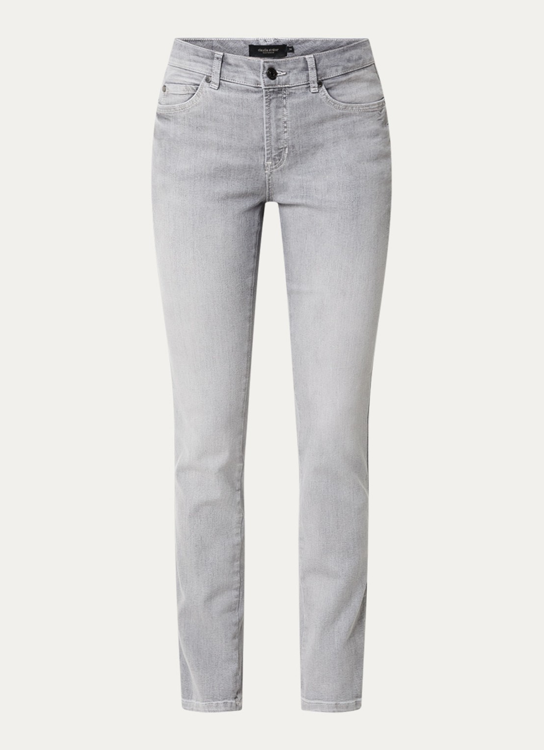 Claudia Sträter Sue mid waist slim fit jeans met gekleurde wassing - voorkant 3 lichtgrijs