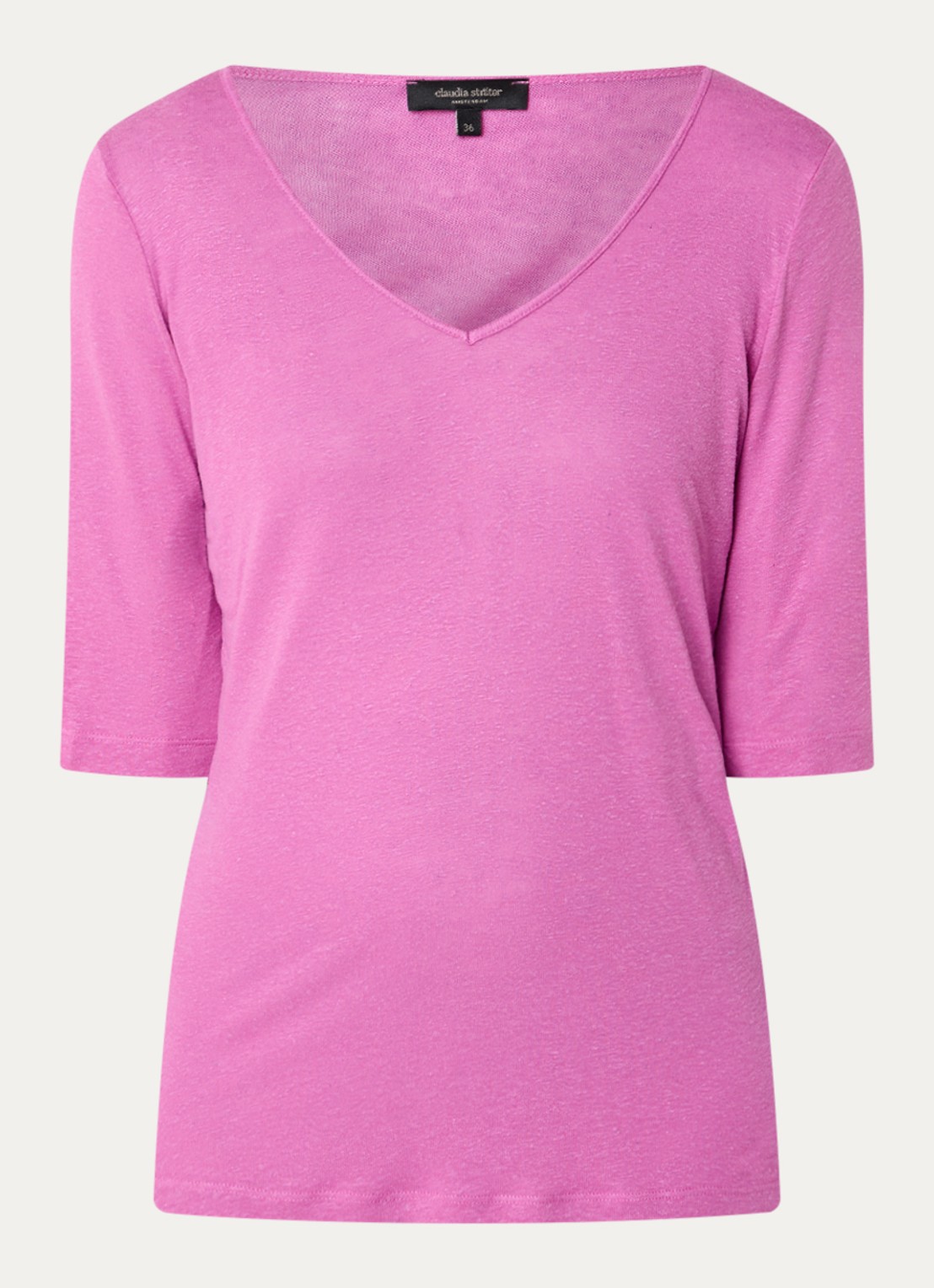 Claudia Sträter T-shirt in linnenblend met V-hals - voorkant 2 roze