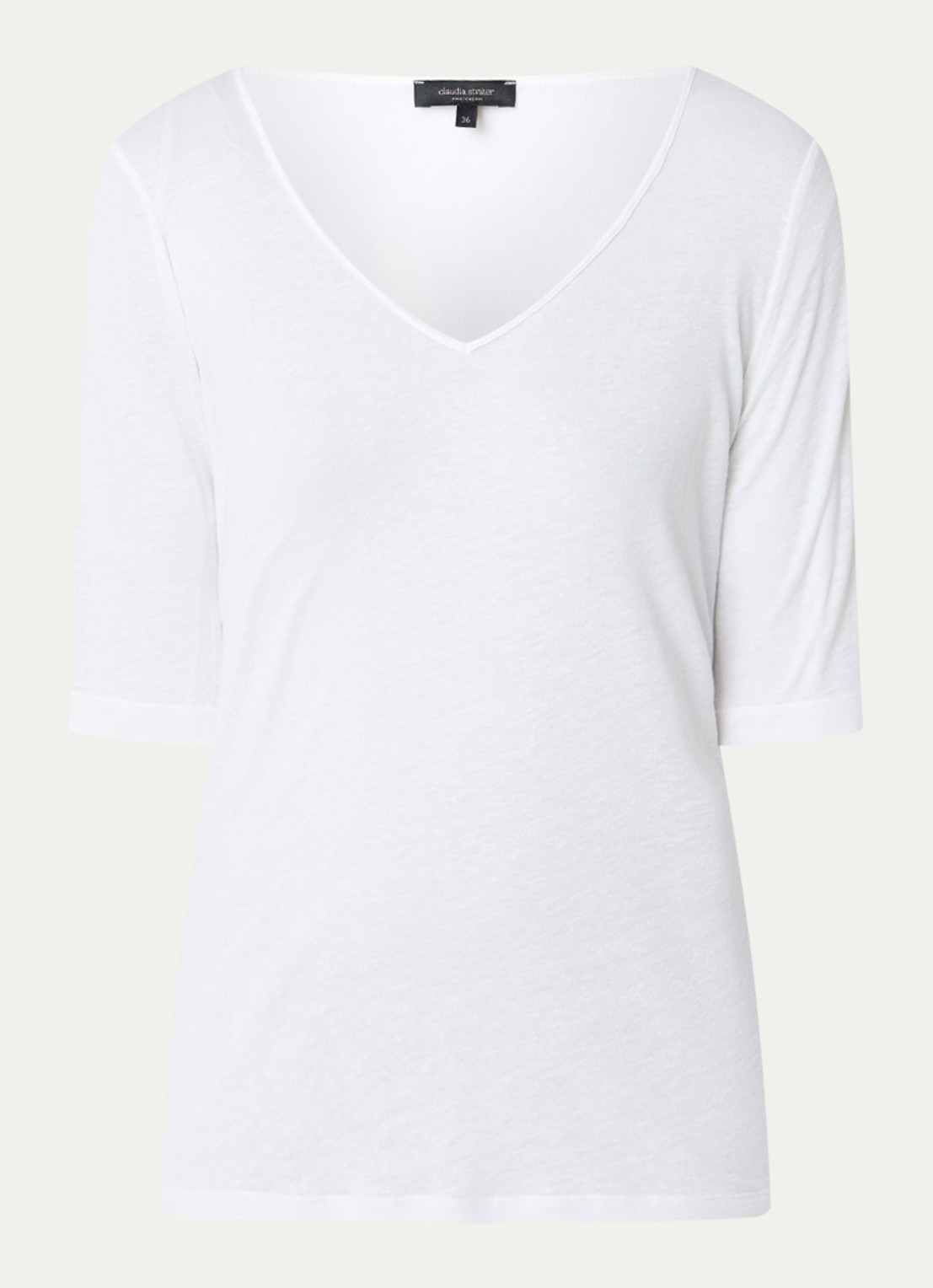 Claudia Sträter T-shirt in linnenblend met V-hals - voorkant 3 wit