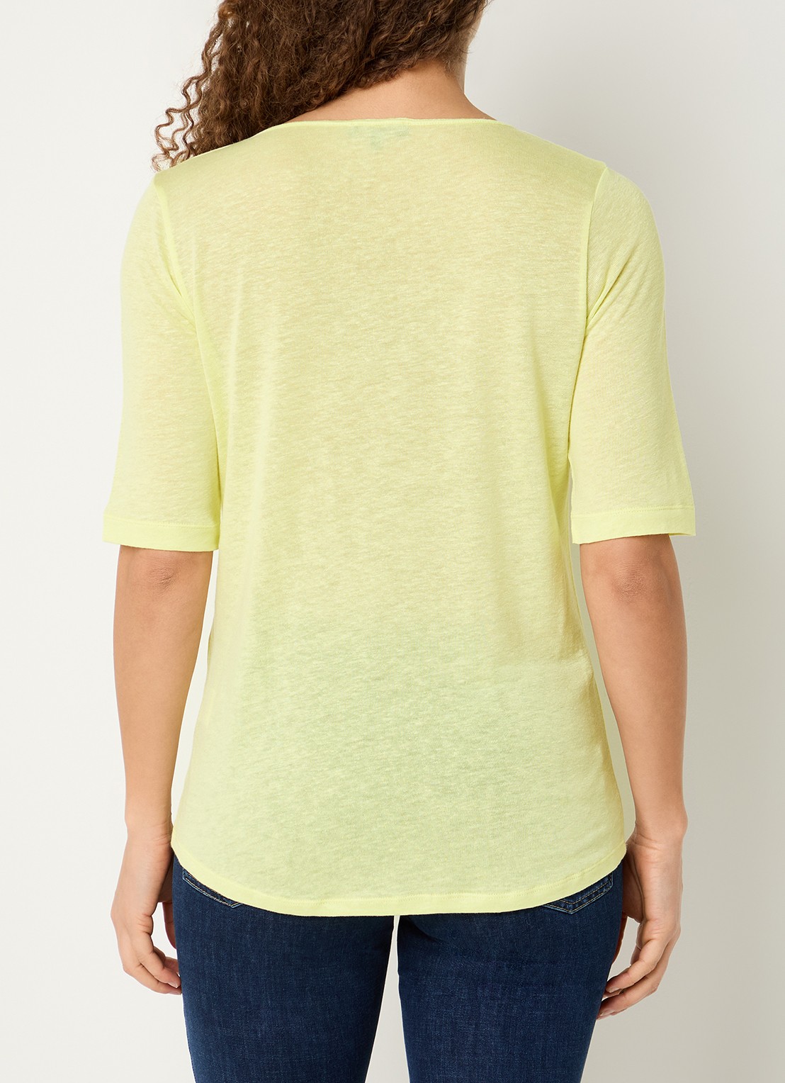 Claudia Sträter T-shirt in linnenblend met V-hals - achterkant 3 neongroen