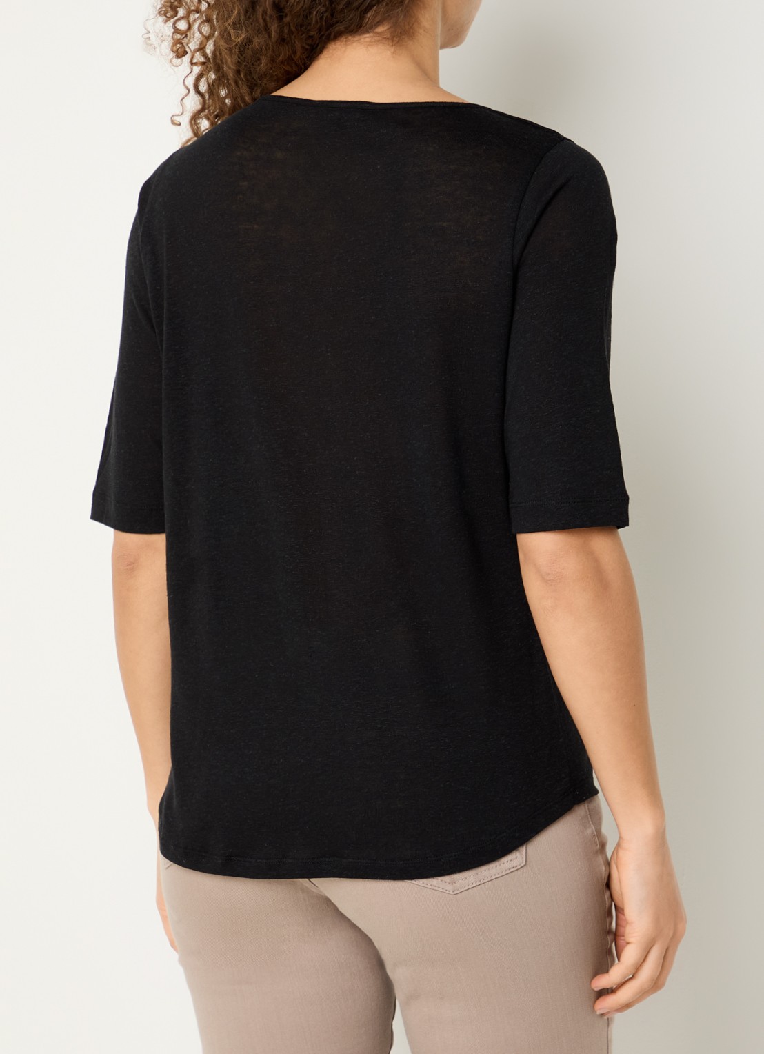 Claudia Sträter T-shirt in linnenblend met V-hals - achterkant 4 zwart