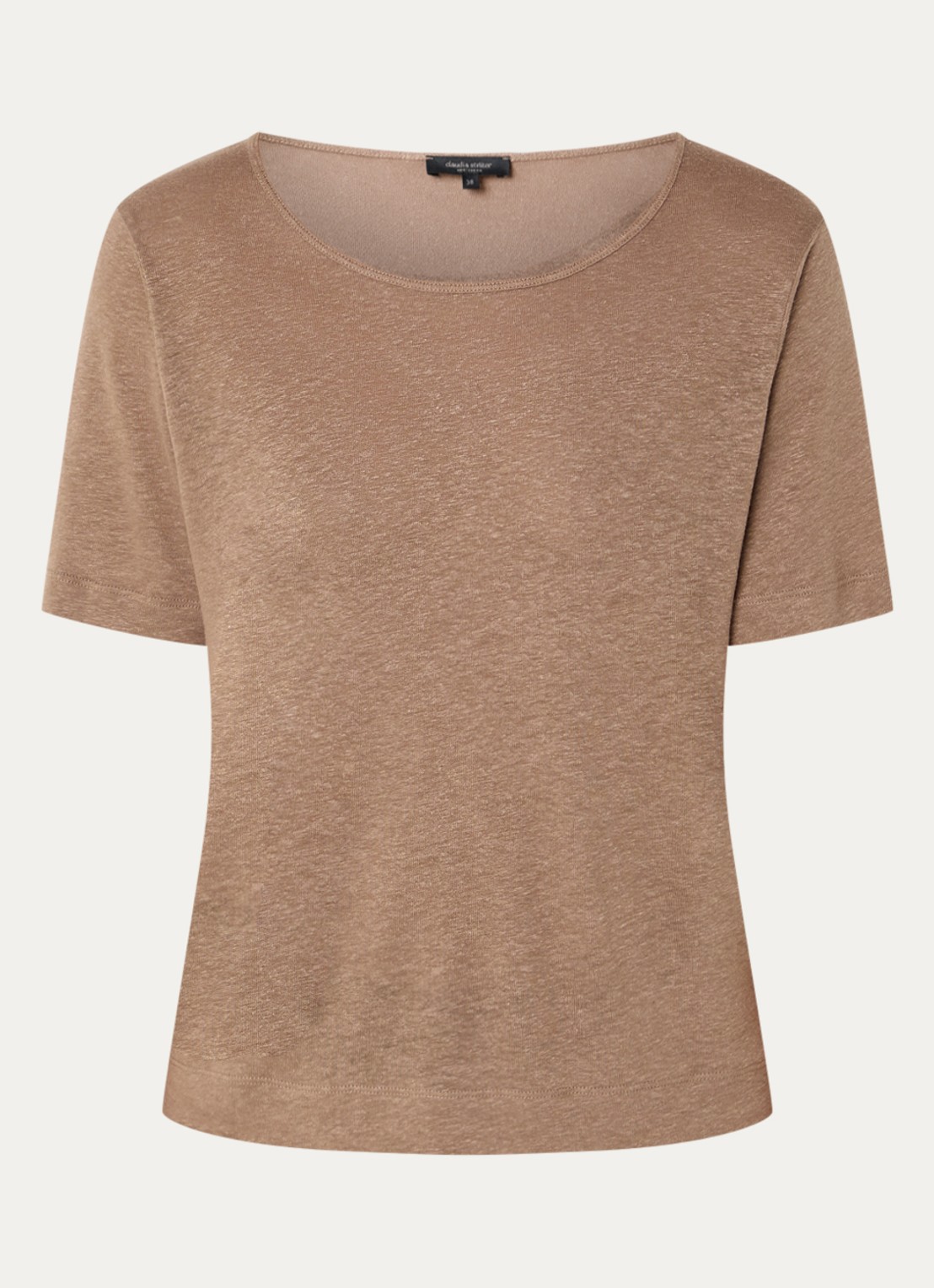 Claudia Sträter T-shirt in linnenblend met V-hals - voorkant 2 lichtbruin