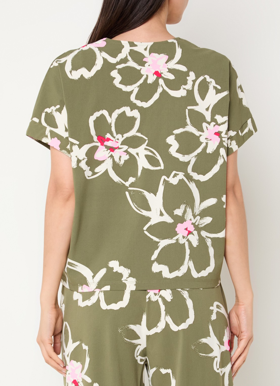 Claudia Sträter T-shirt met bloemenprint en V-hals - achterkant groen