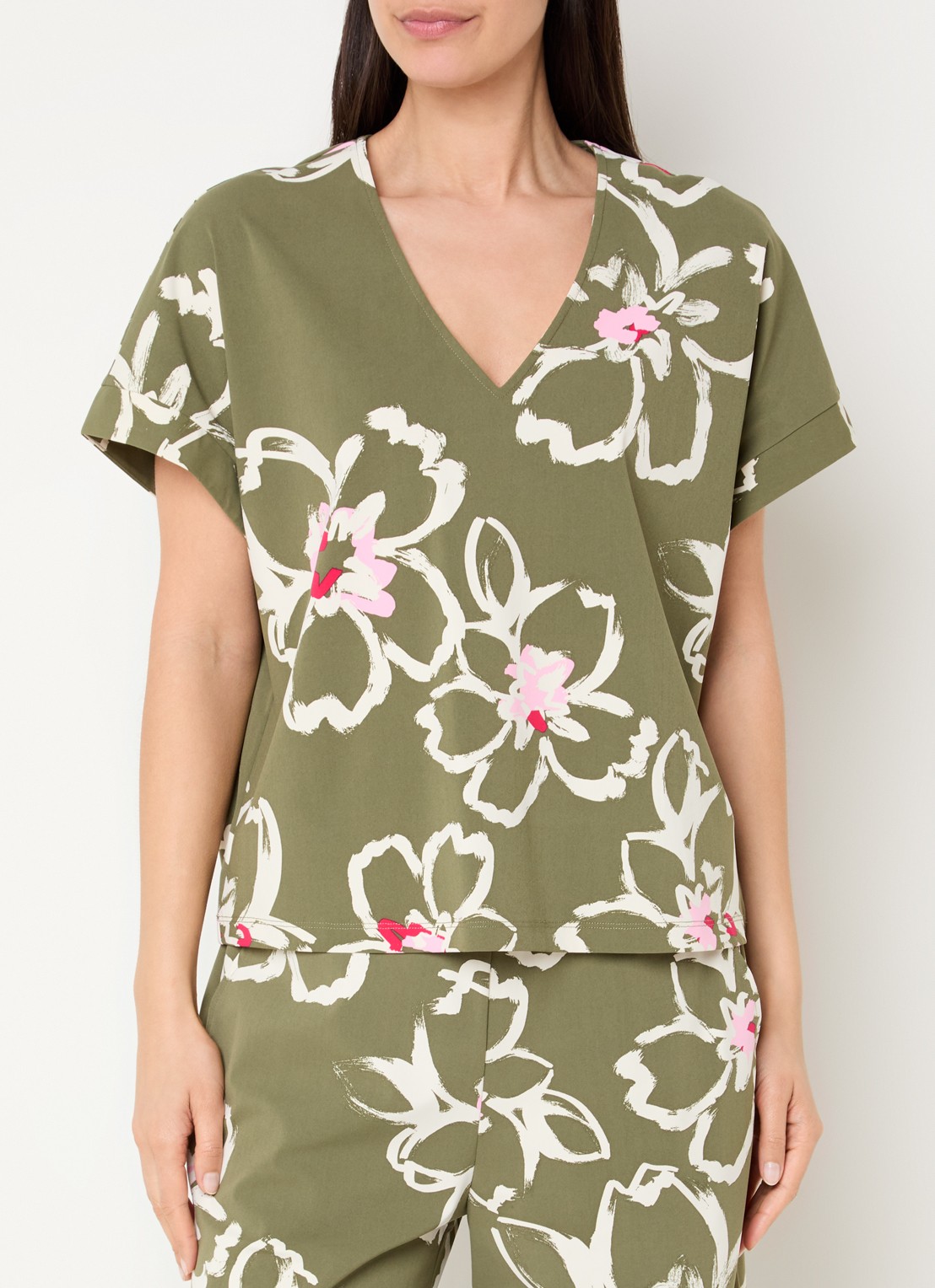 Claudia Sträter T-shirt met bloemenprint en V-hals - detail 4 groen