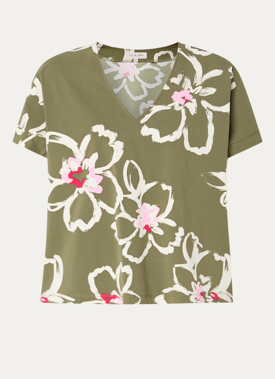 Claudia Sträter T-shirt met bloemenprint en V-hals - voorkant 2 groen