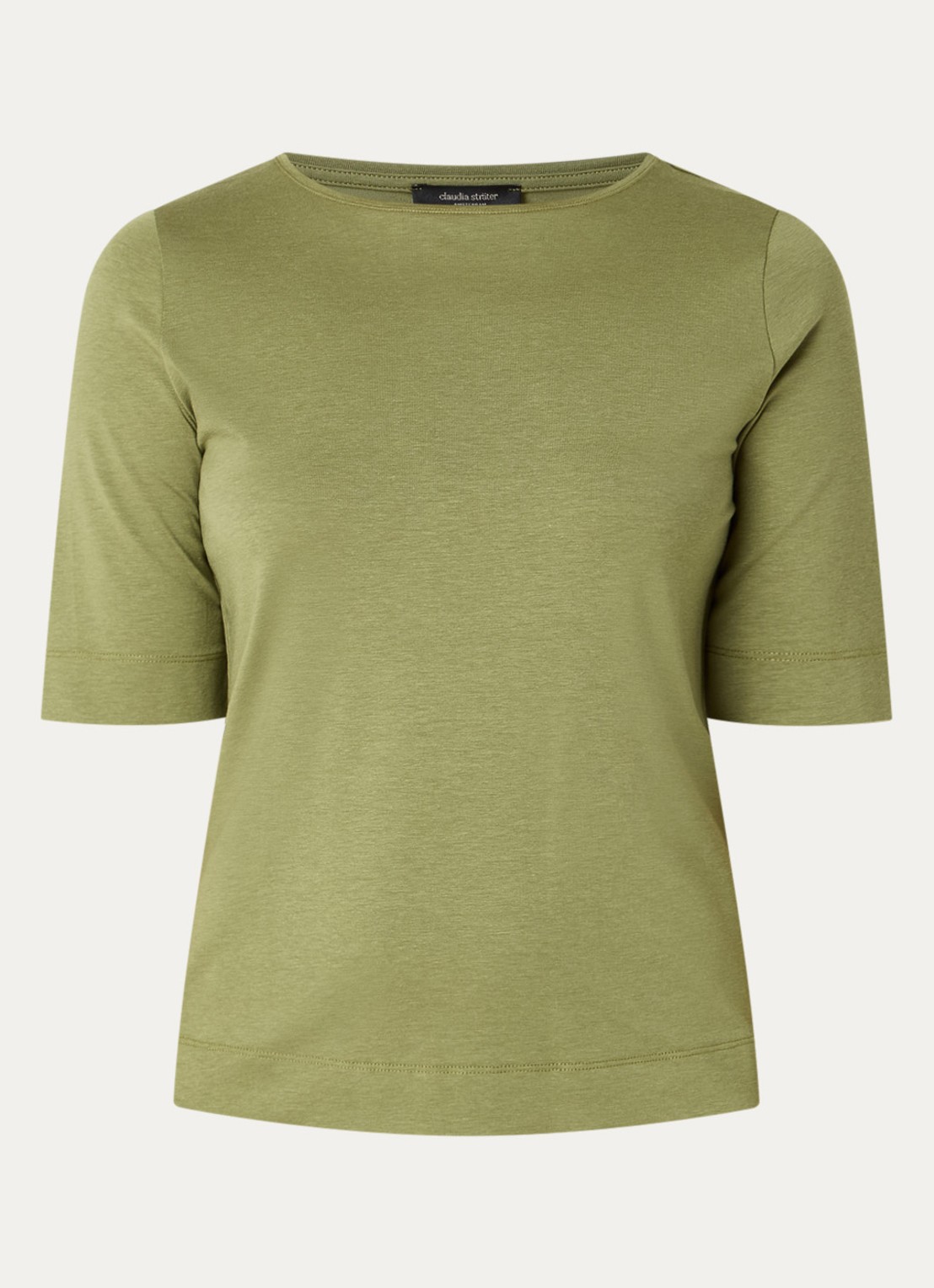 Claudia Sträter T-shirt met boothals - voorkant mosgroen