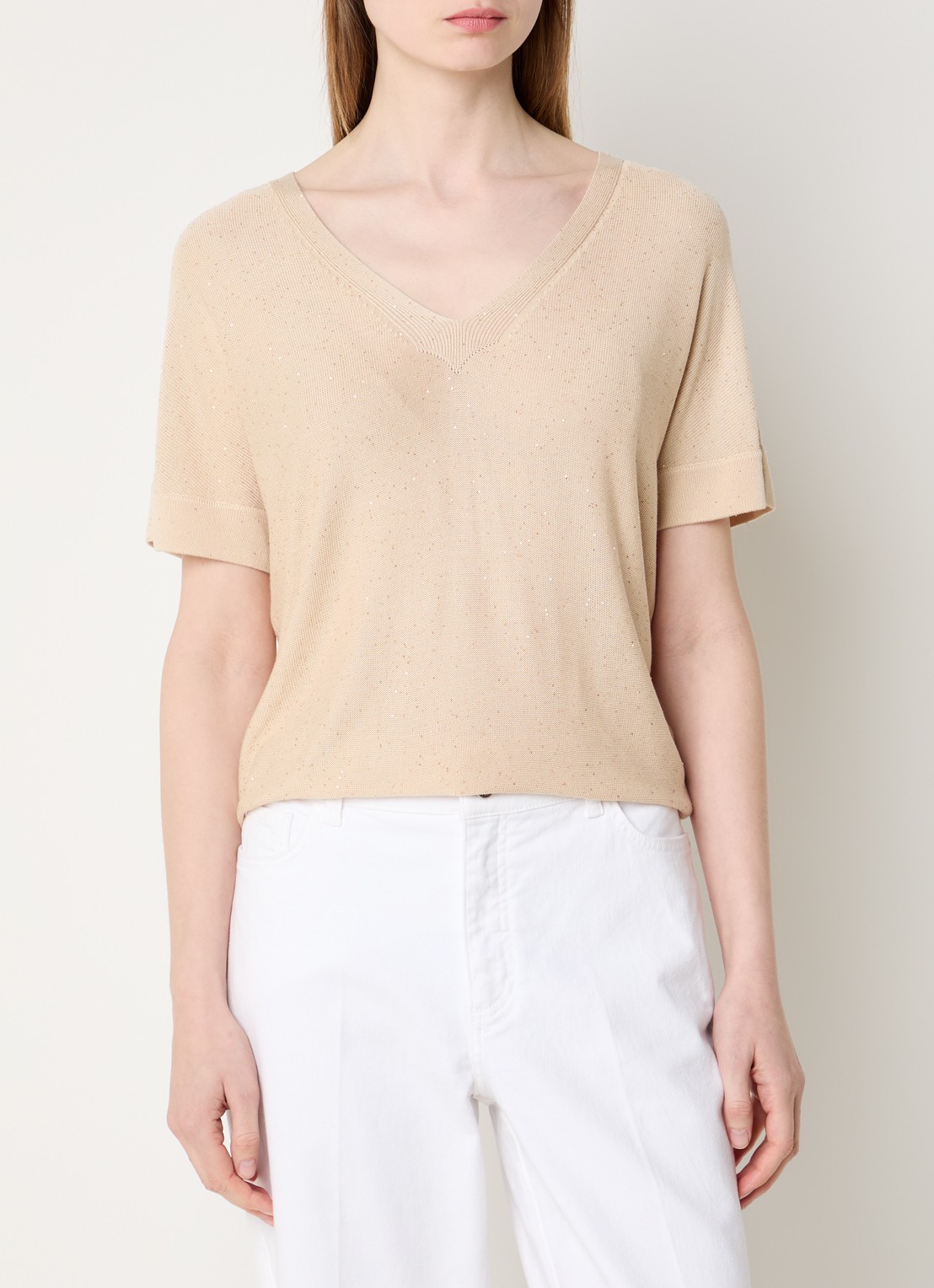 Claudia Sträter T-shirt met pailletten en V-hals - detail 4 grijsmele