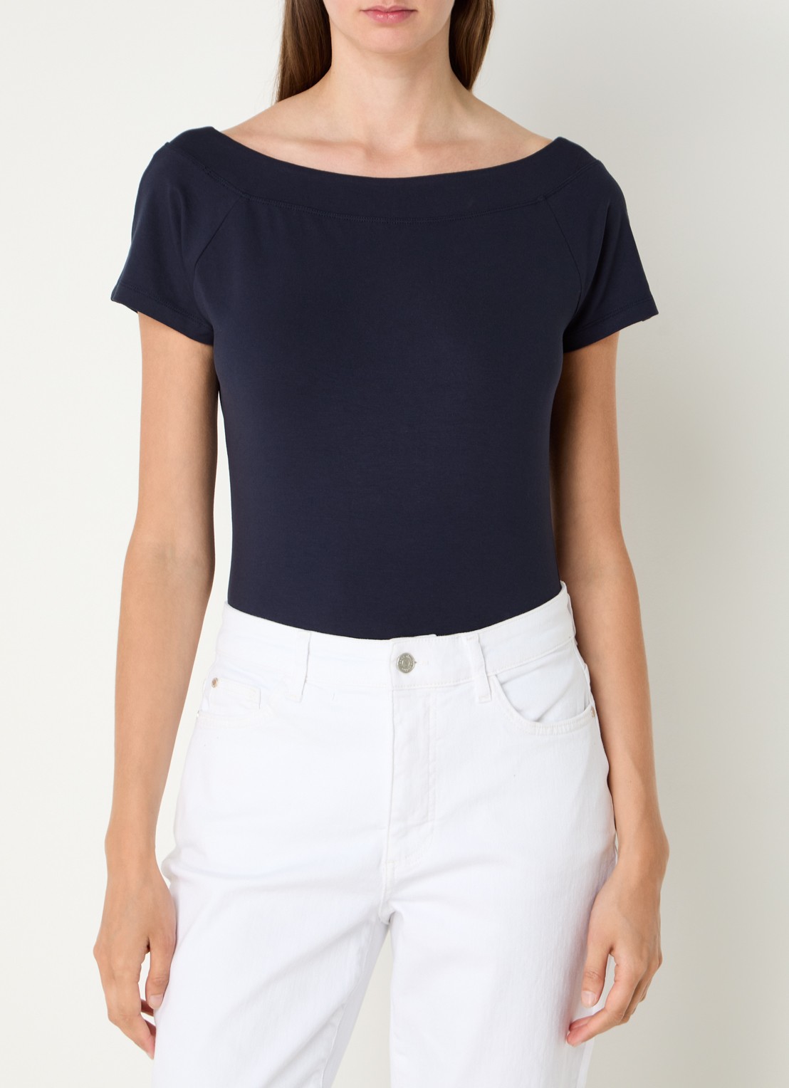 Claudia Sträter Top met boothals en siernaad - detail 3 donkerblauw