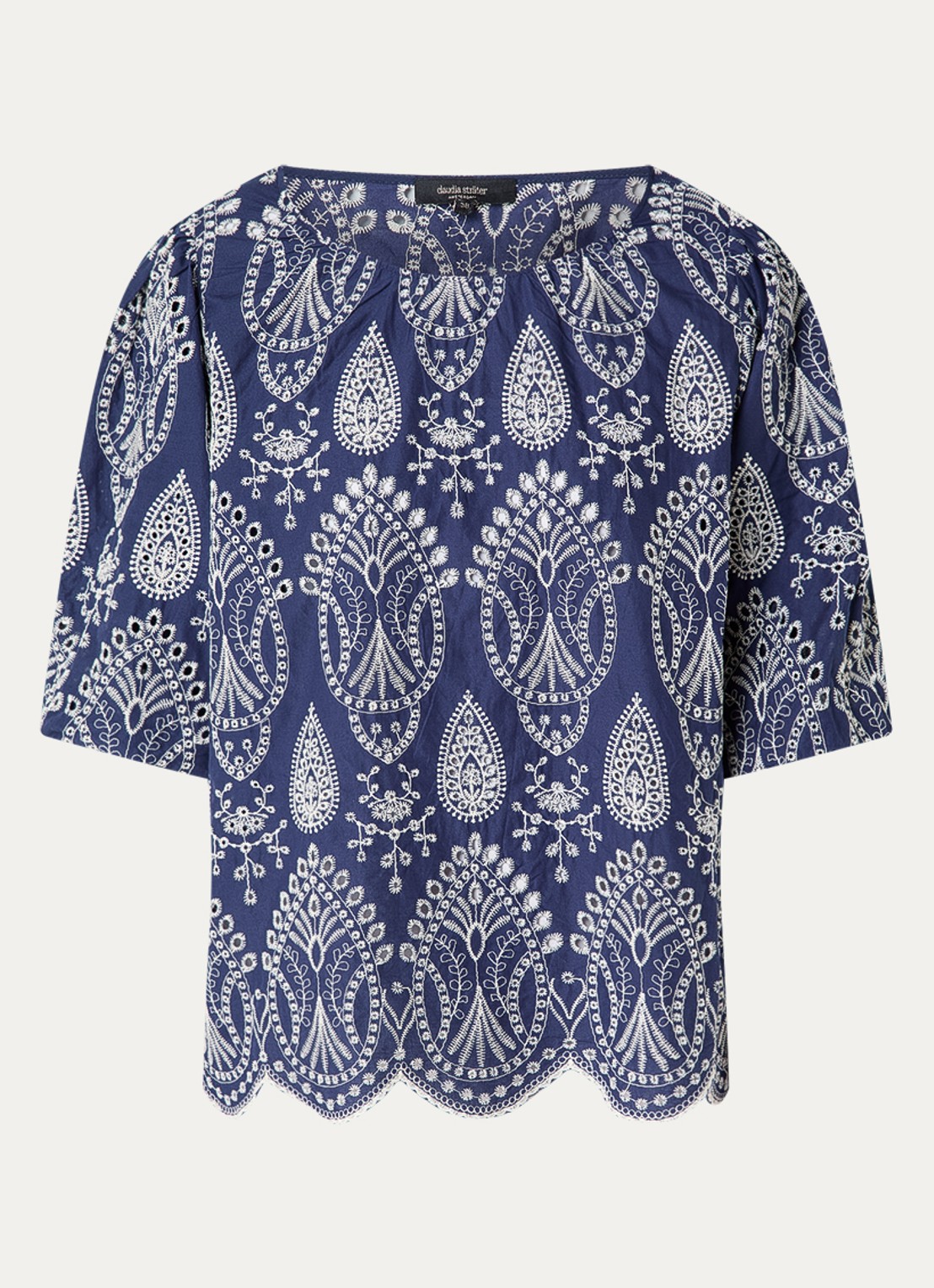Claudia Sträter Top met broderie en pofmouw - voorkant 3 royalblauw