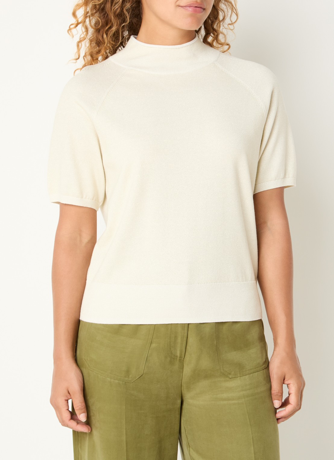 Claudia Sträter Top met metallic finish - detail gebroken wit
