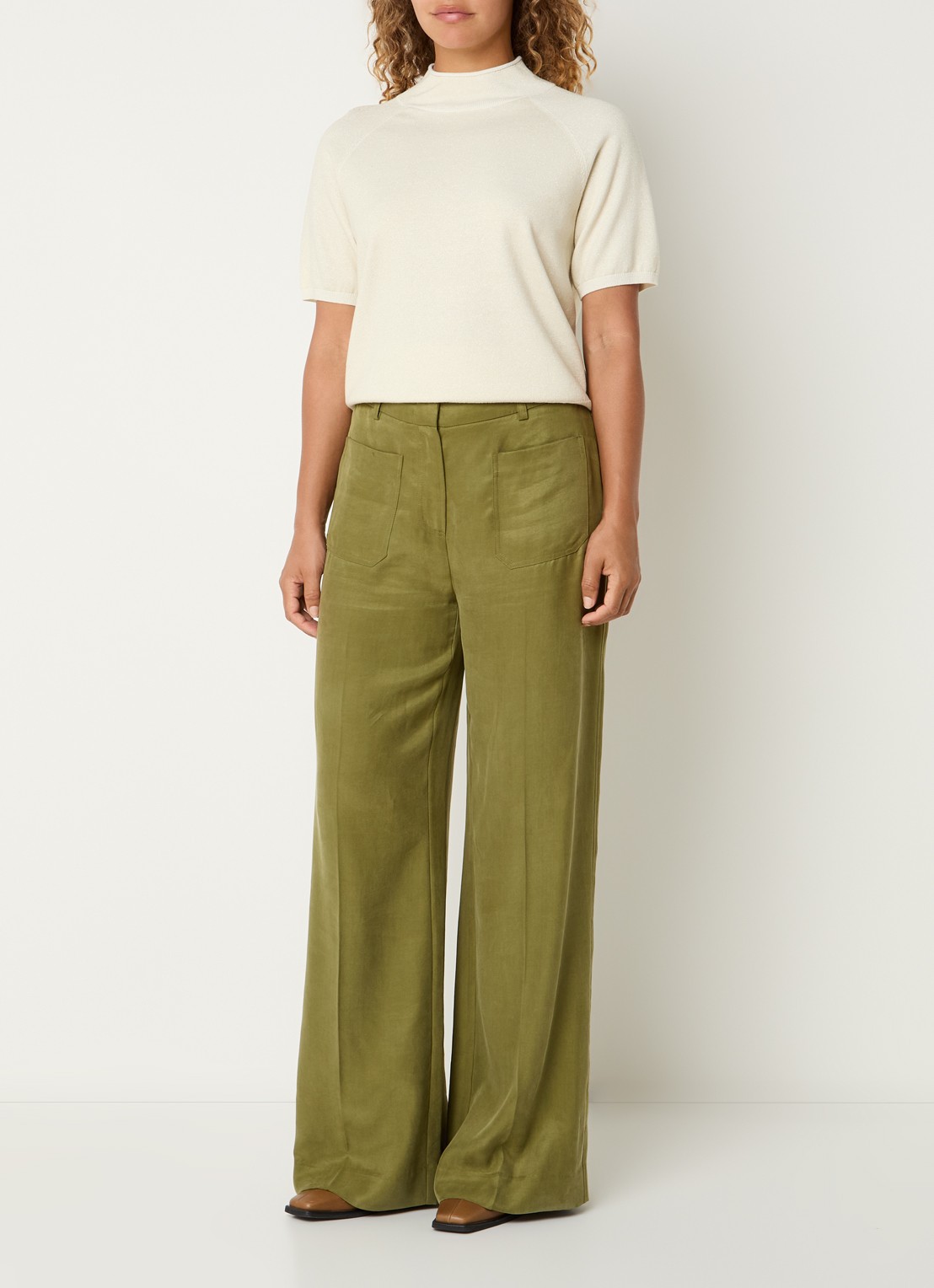 Claudia Sträter Top met metallic finish - voorkant 3 gebroken wit
