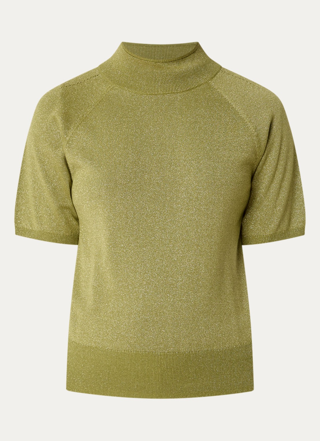 Claudia Sträter Top met metallic finish - voorkant mosgroen