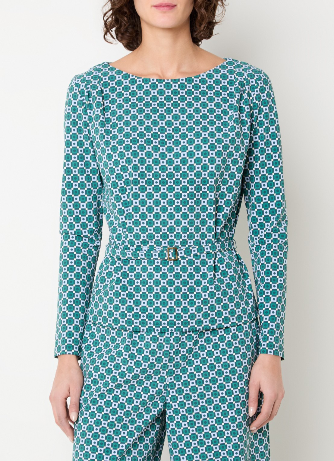 Claudia Sträter Top met print en ceintuur - detail groen
