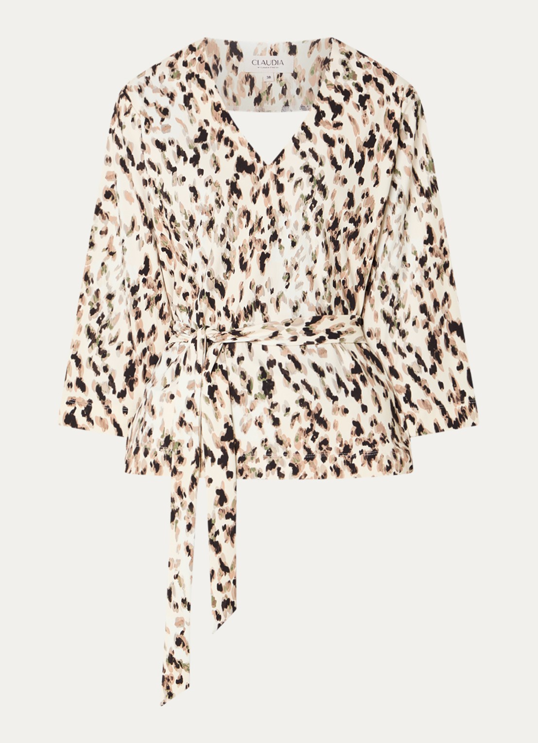 Claudia Sträter Top met print en strikceintuur - voorkant 3 creme