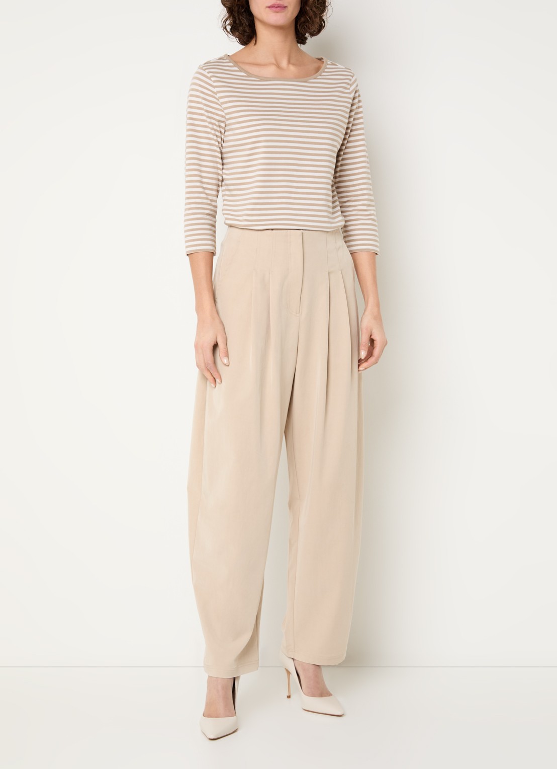 Claudia Sträter Top met streepprint - voorkant 2 khaki