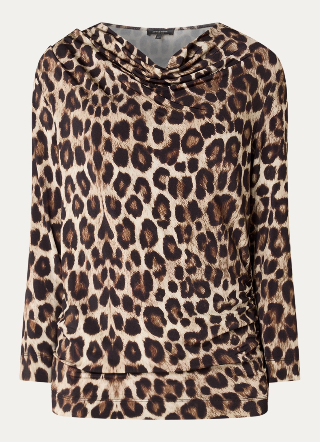 Claudia Sträter Top met watervalhals en panterprint - voorkant 2 camel