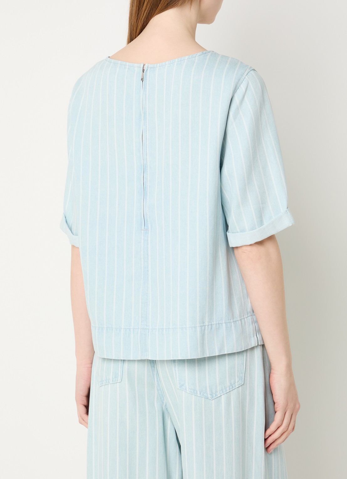 Claudia Sträter Top van denim met streepprint - achterkant 3 indigo