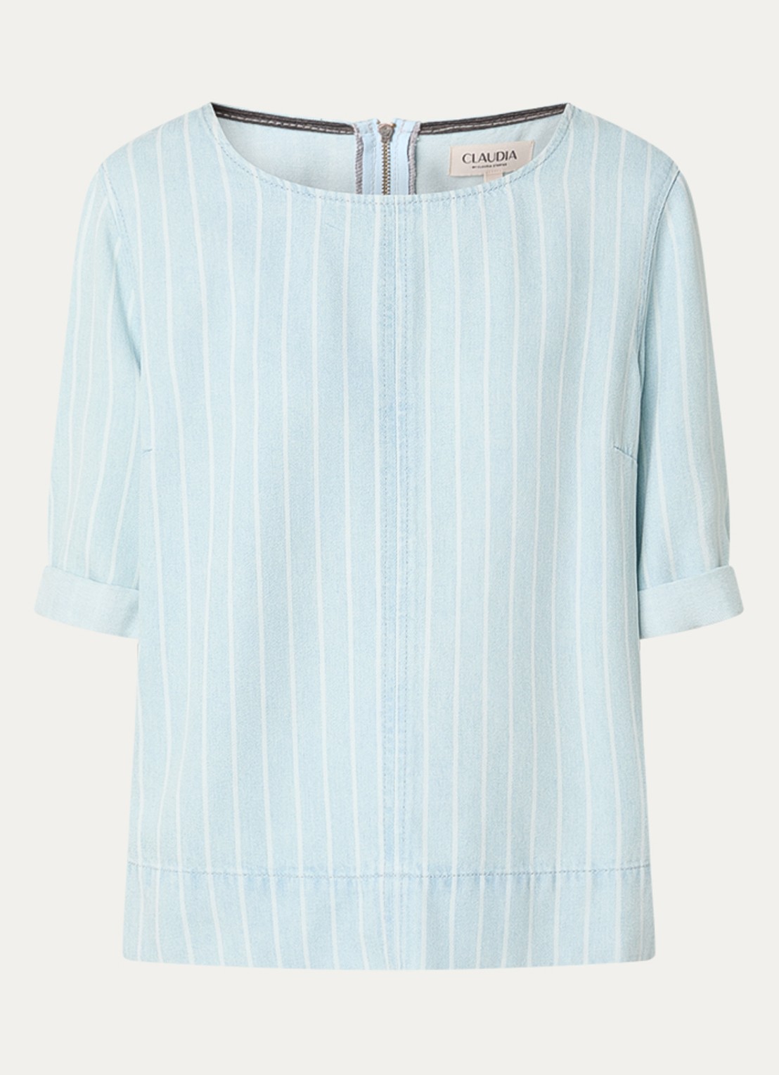 Claudia Sträter Top van denim met streepprint - voorkant indigo