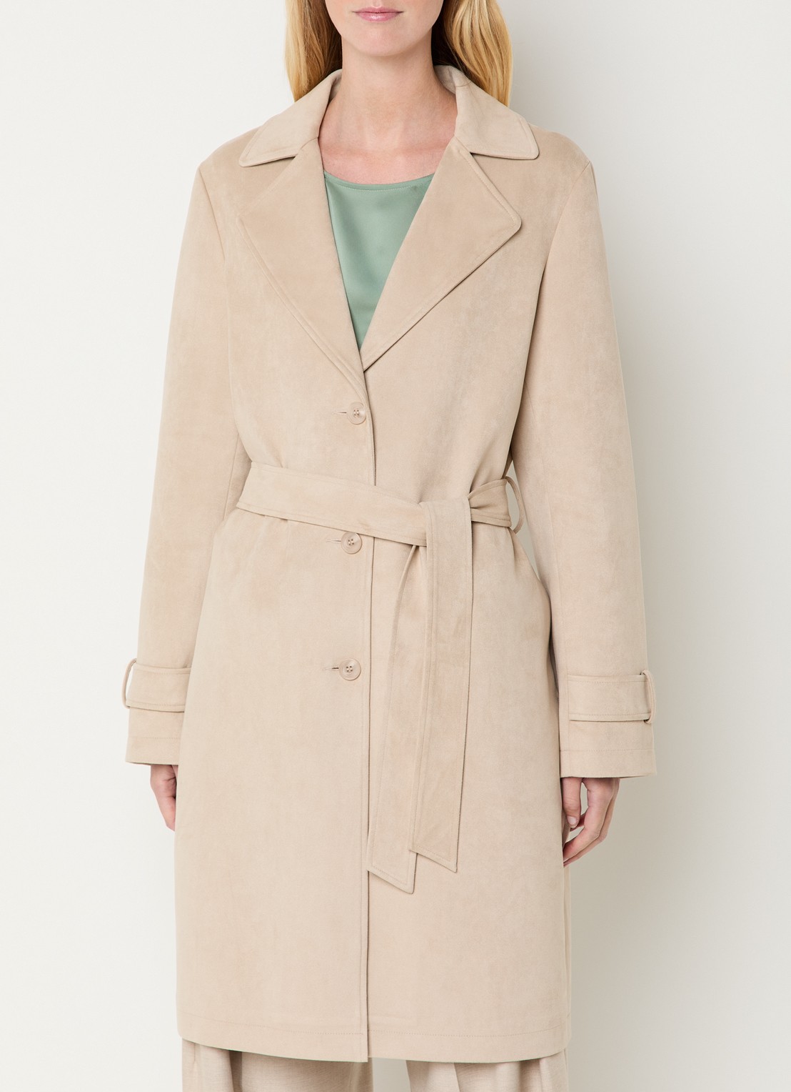 Claudia Sträter Trenchcoat van imitatiesuède met steekzakken - detail 3 beige