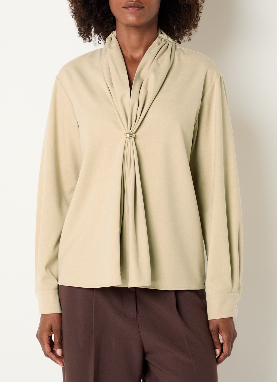 Claudia Sträter Tuniek van chambray met sjaalkraag - detail 2 donkerkhaki