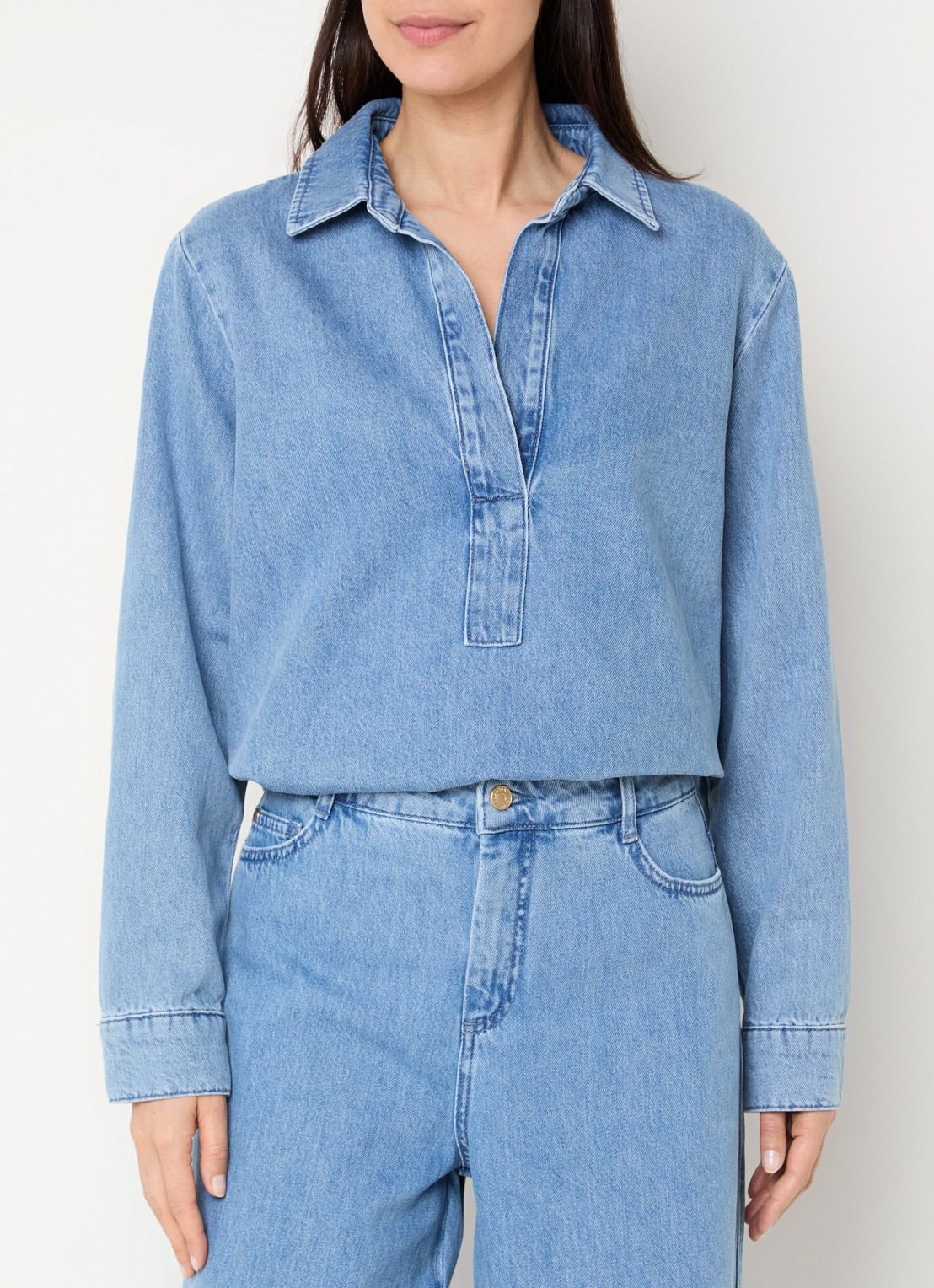 Claudia Sträter Tuniek van denim met kraag - detail indigo