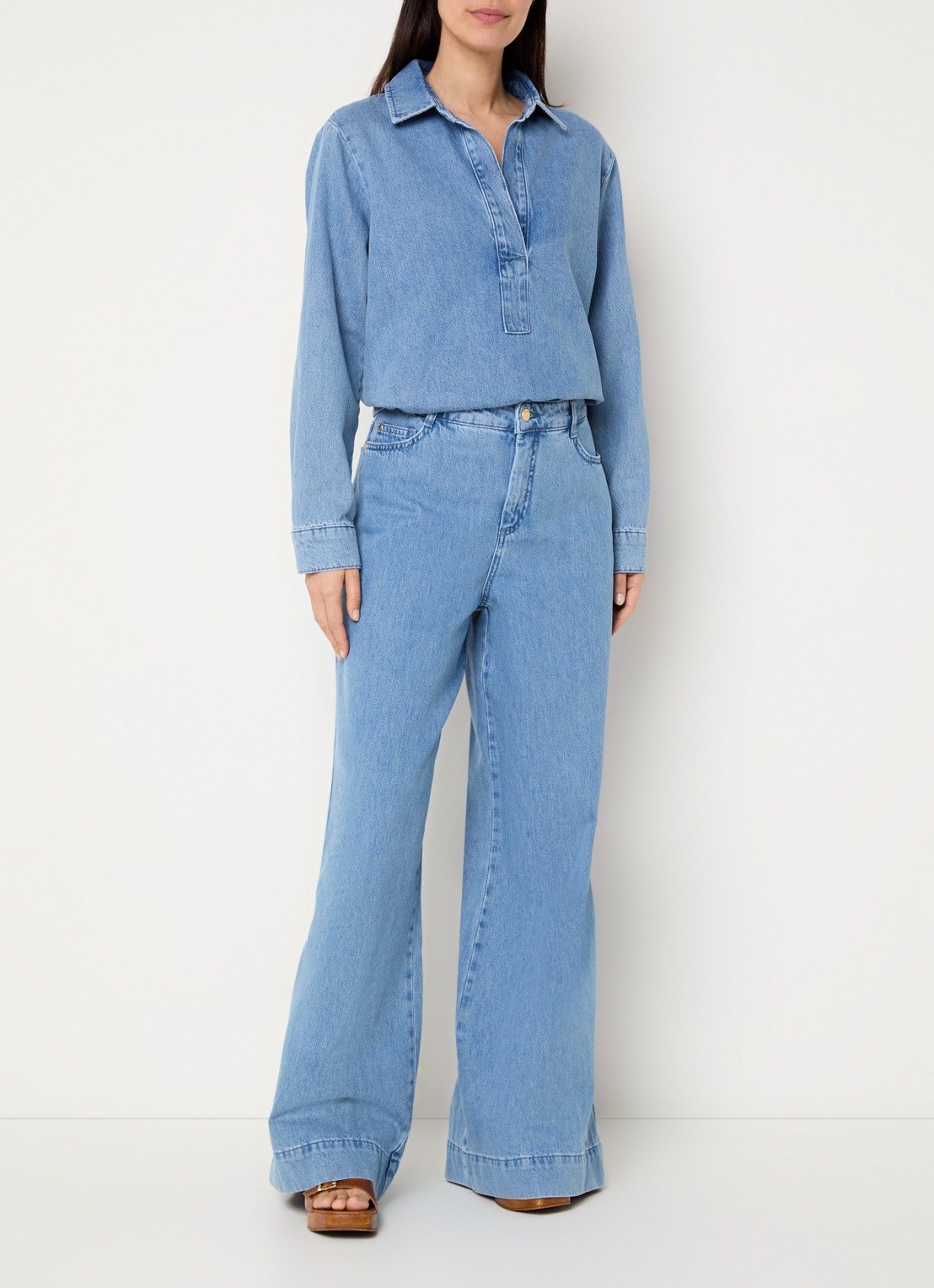 Claudia Sträter Tuniek van denim met kraag - voorkant 3 indigo