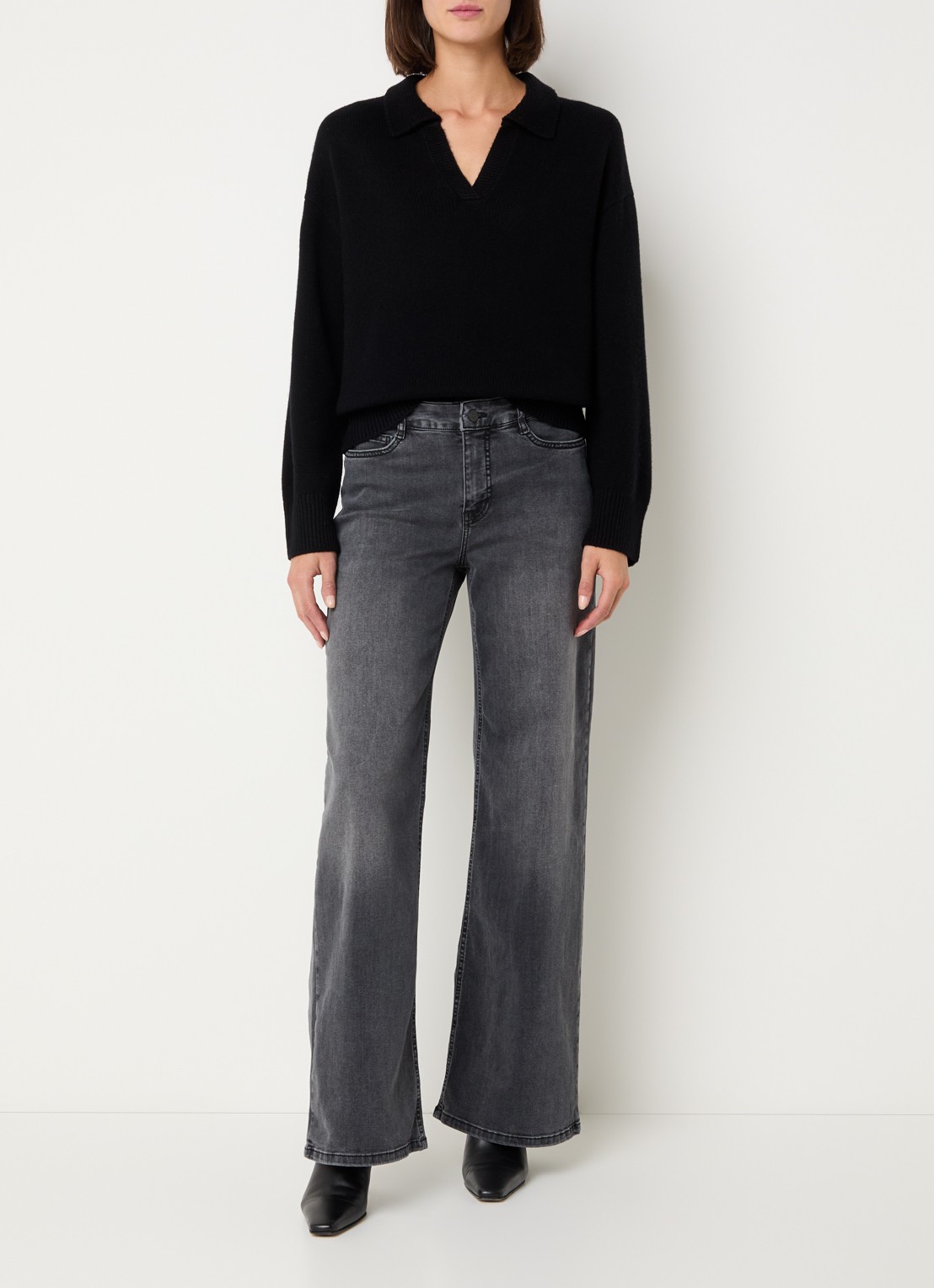 Claudia Sträter Wies mid waist flared jeans met gekleurde wassing - voorkant 3 donkergrijs