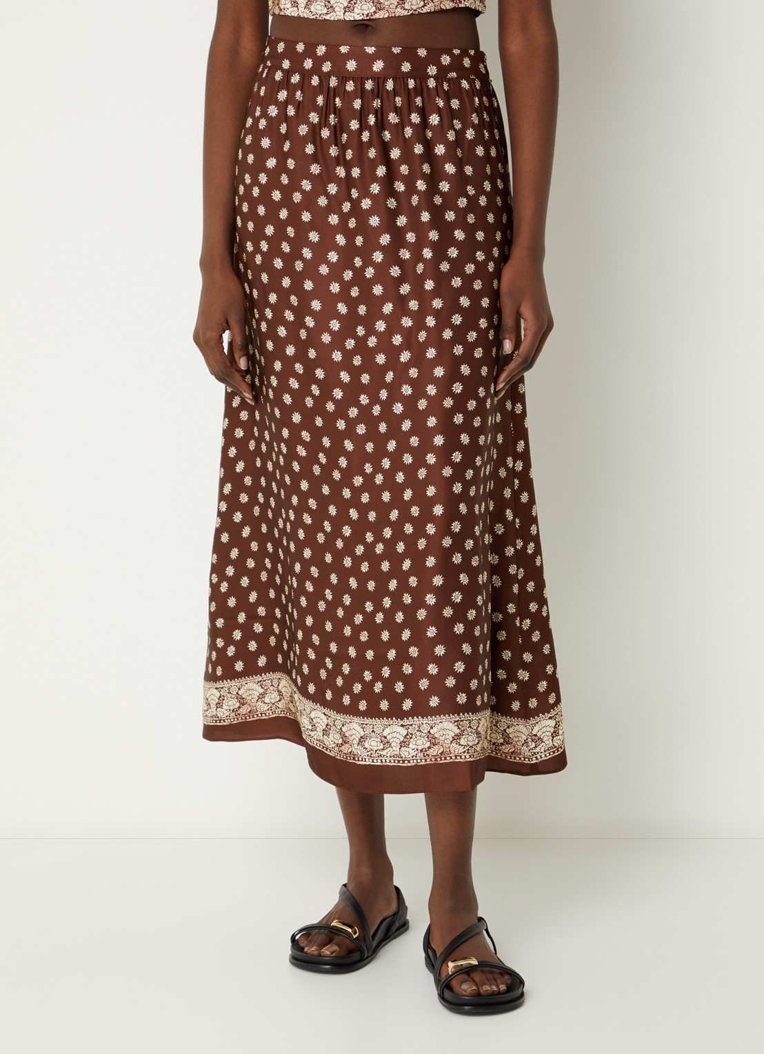 Claudie Pierlot A-lijn midi rok met bloemenprint - detail 2 bruin