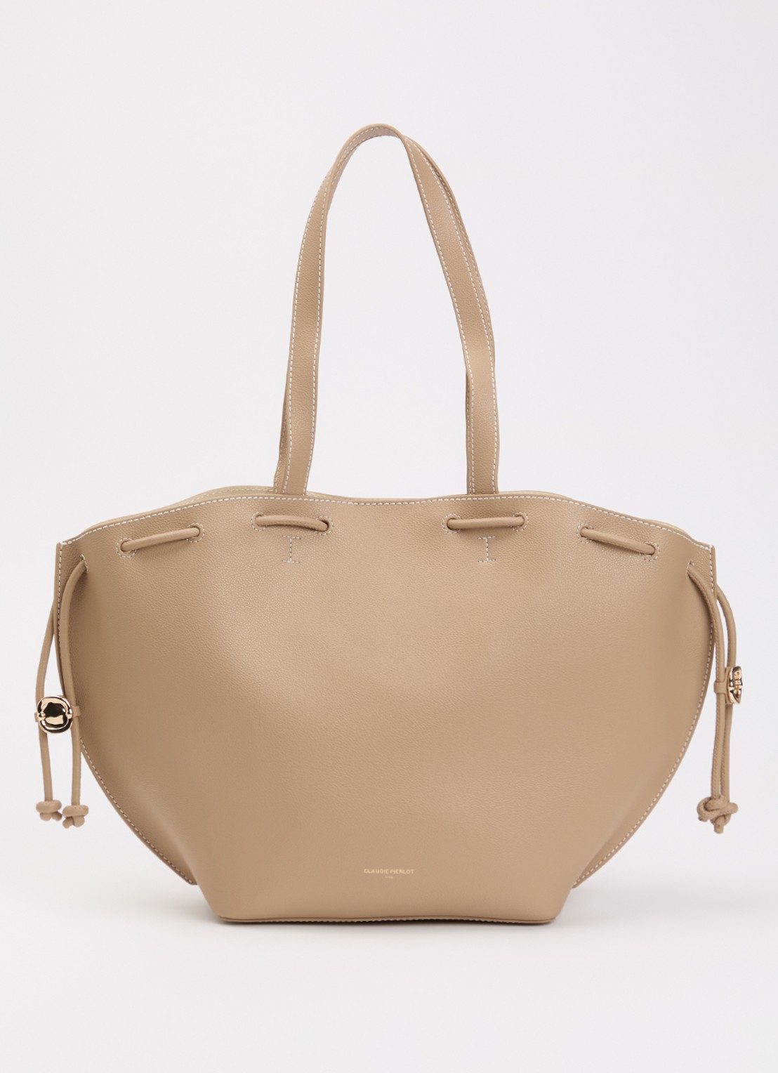 Claudie Pierlot Alban schoudertas van kalfsleer - voorkant 4 beige