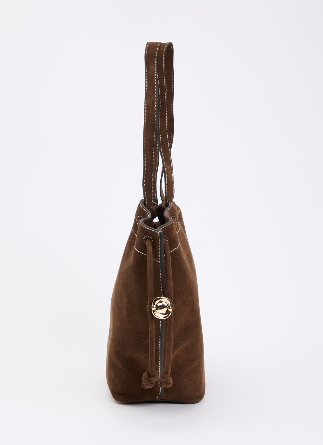 Claudie Pierlot Alban schoudertas van kalfssuède met trekkoord - detail 4 chocoladebruin