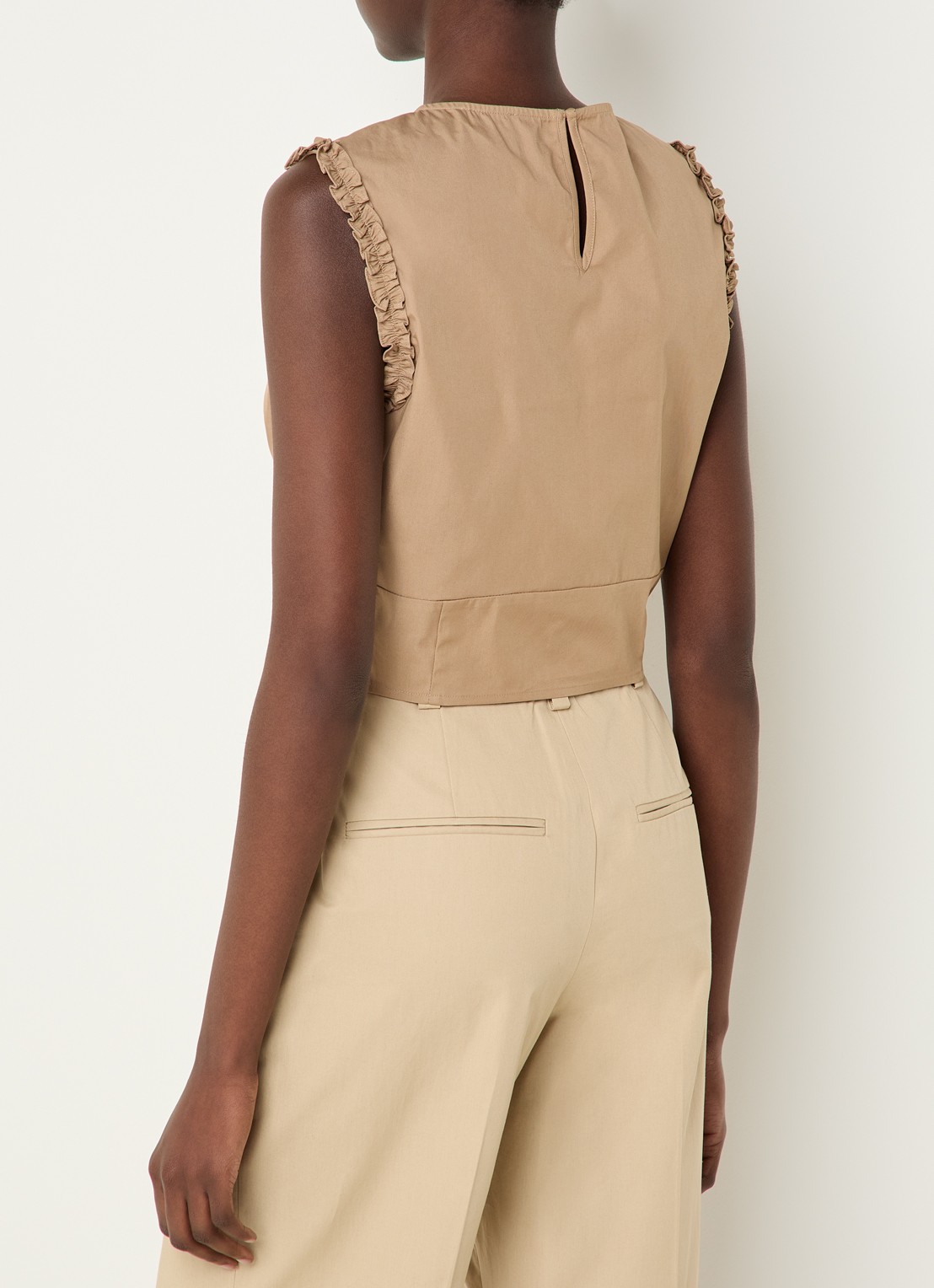 Claudie Pierlot Albina crop top met ruches - achterkant 4 lichtbruin