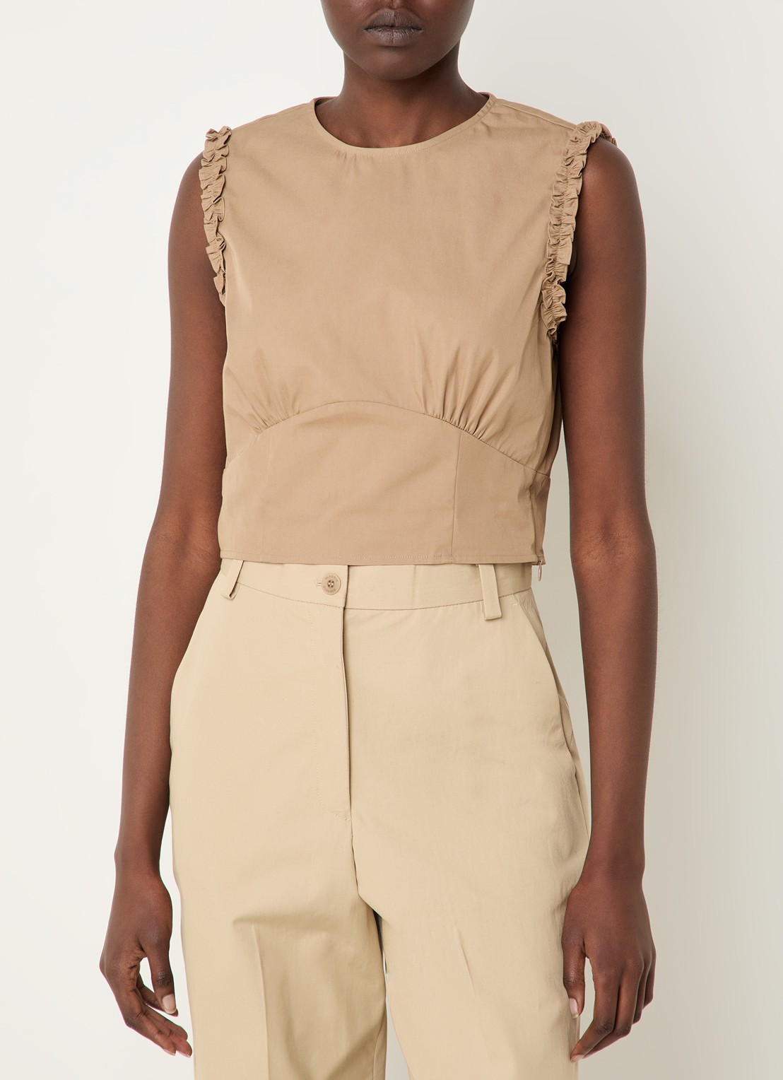 Claudie Pierlot Albina crop top met ruches - detail 3 lichtbruin