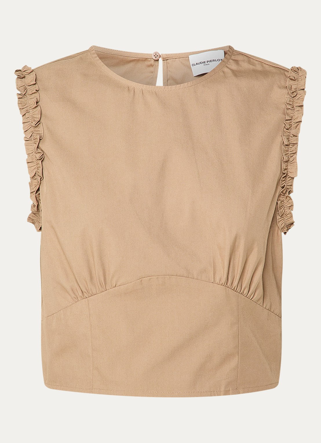 Claudie Pierlot Albina crop top met ruches - voorkant lichtbruin