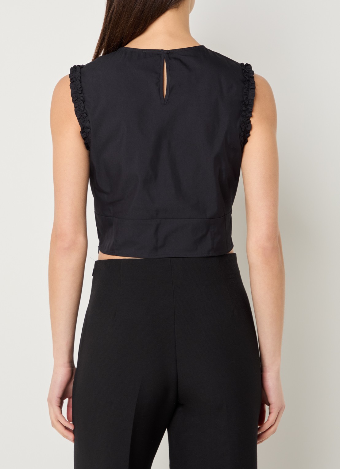 Claudie Pierlot Albina crop top met ruches - achterkant 3 donkerblauw