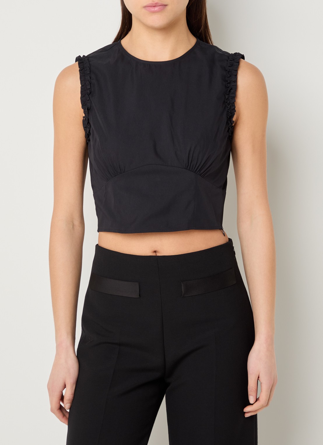 Claudie Pierlot Albina crop top met ruches - detail 4 donkerblauw