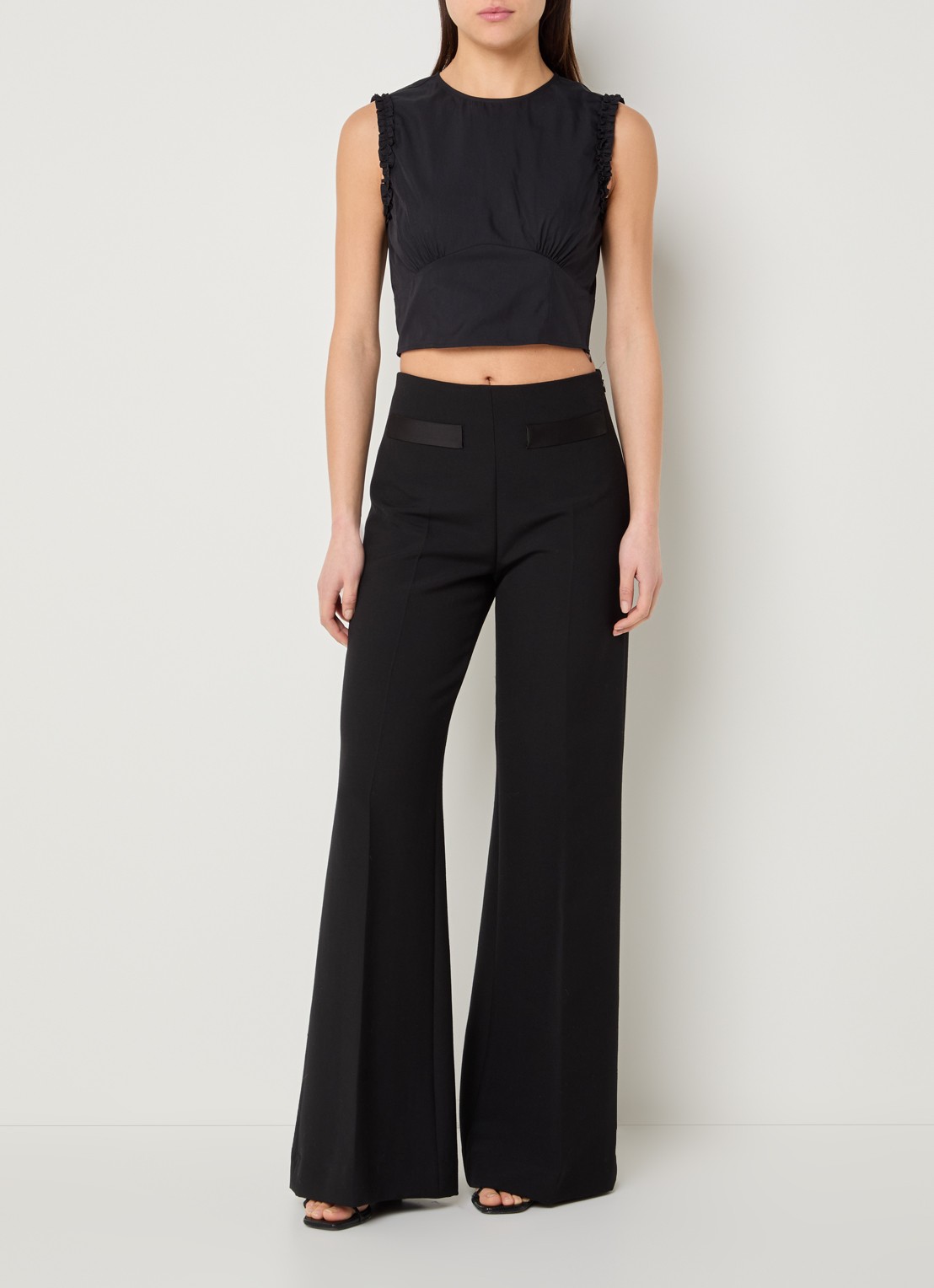 Claudie Pierlot Albina crop top met ruches - voorkant 2 donkerblauw