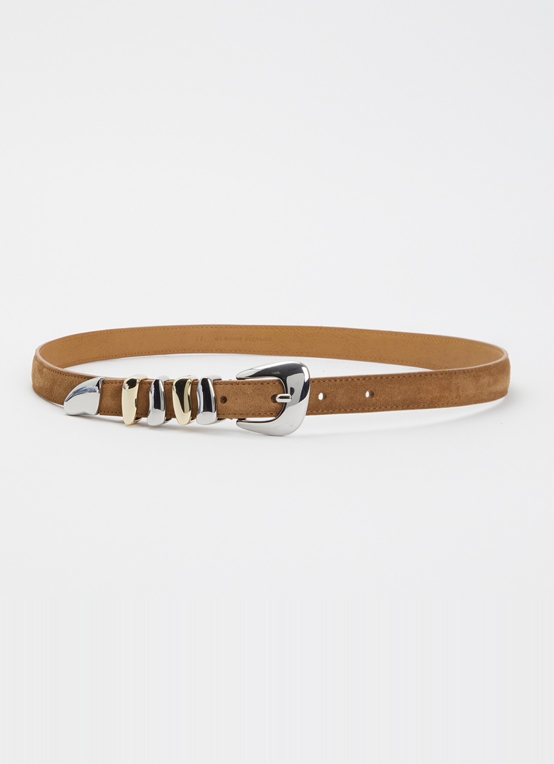 Claudie Pierlot Ambroise riem van kalfssuède - voorkant 2 camel