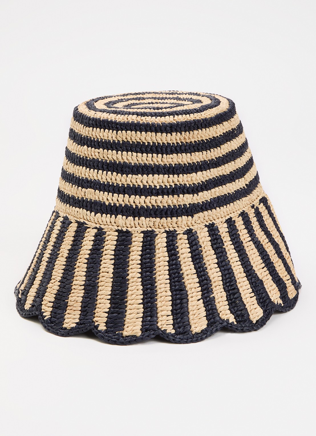 Claudie Pierlot Amelio bucket hoed van raffia met streepprint - voorkant 2 beige
