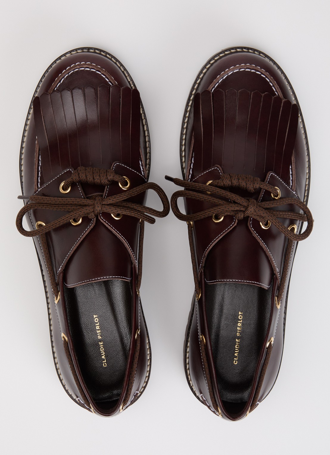 Claudie Pierlot Audrey bootschoen van leer met franjes - detail 2 chocoladebruin