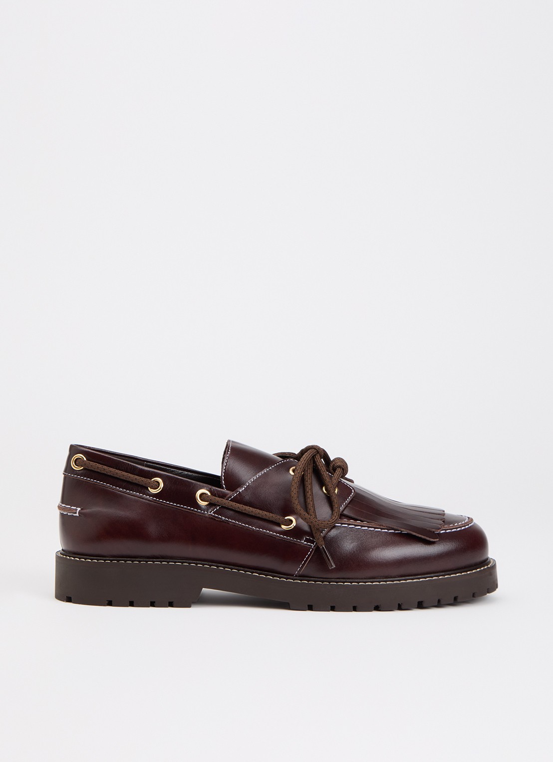 Claudie Pierlot Audrey bootschoen van leer met franjes - voorkant 4 chocoladebruin