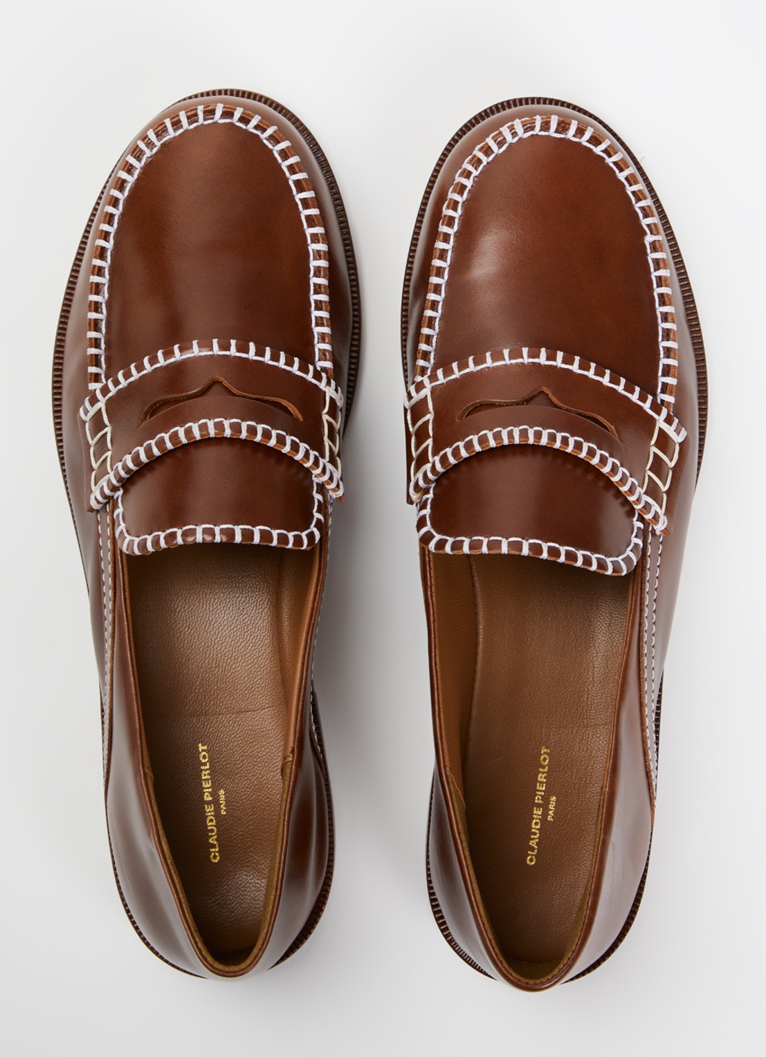 Claudie Pierlot Audy loafer van kalfsleer  - detail 3 kastanjebruin