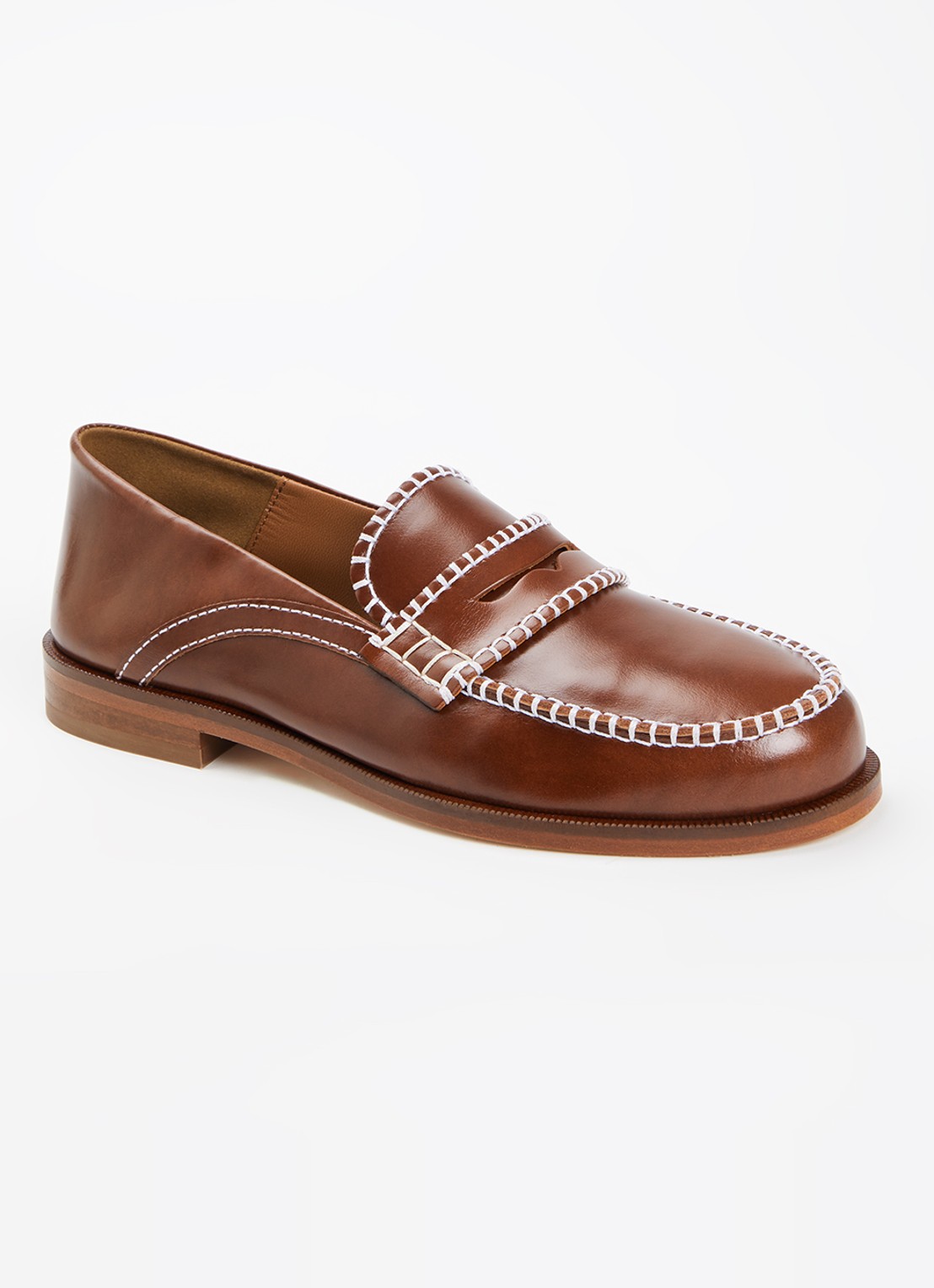 Claudie Pierlot Audy loafer van kalfsleer  - voorkant kastanjebruin