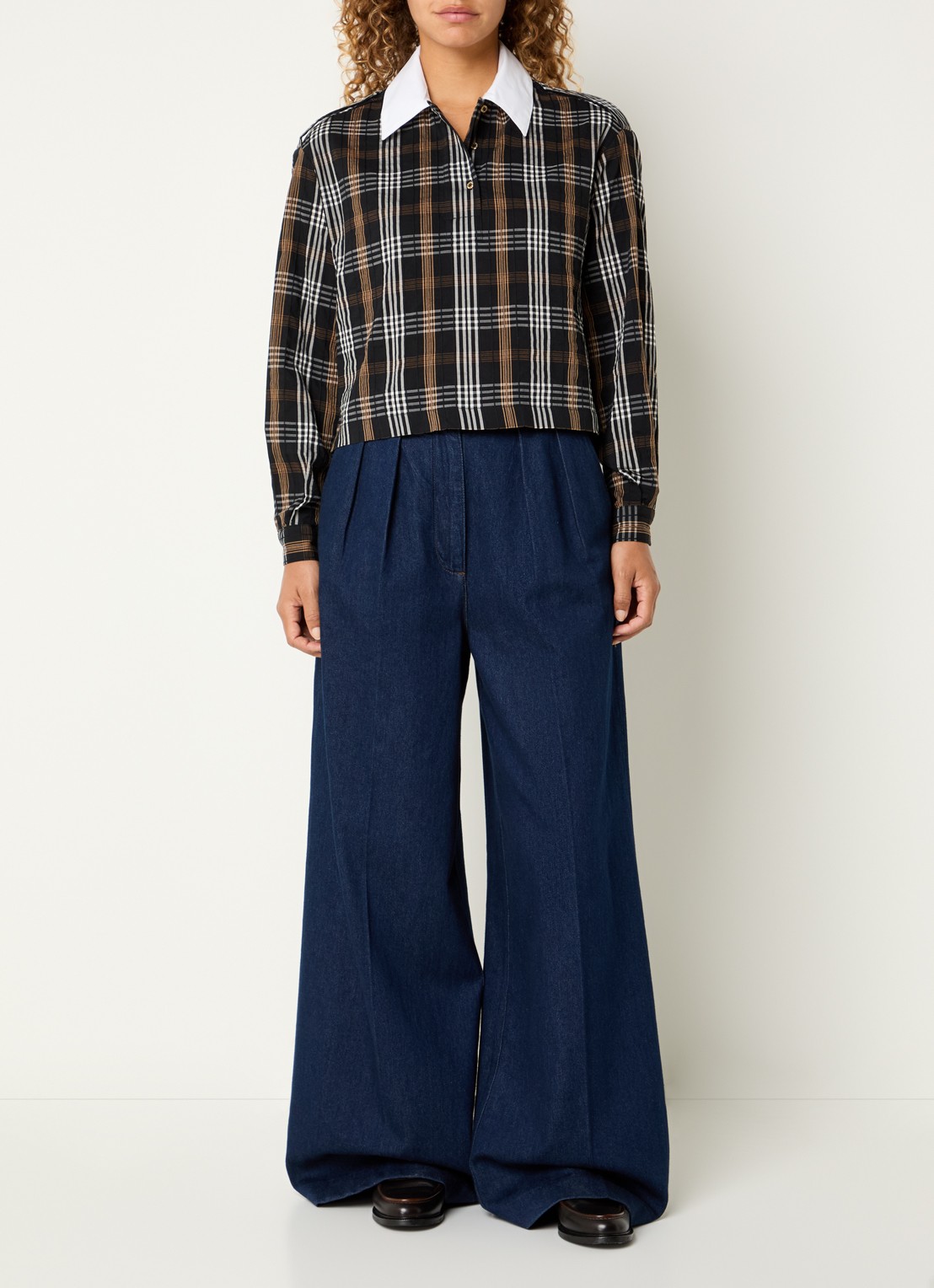 Claudie Pierlot Barbara top met ruitdessin - voorkant 4 zwart