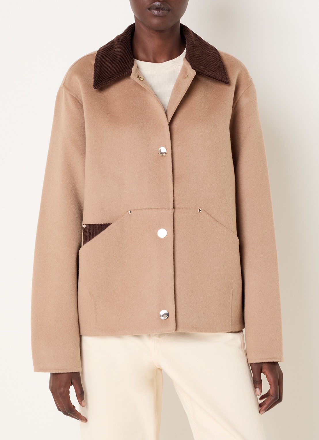 Claudie Pierlot Barn jack in wolblend met opgestikte zakken - detail 2 camel