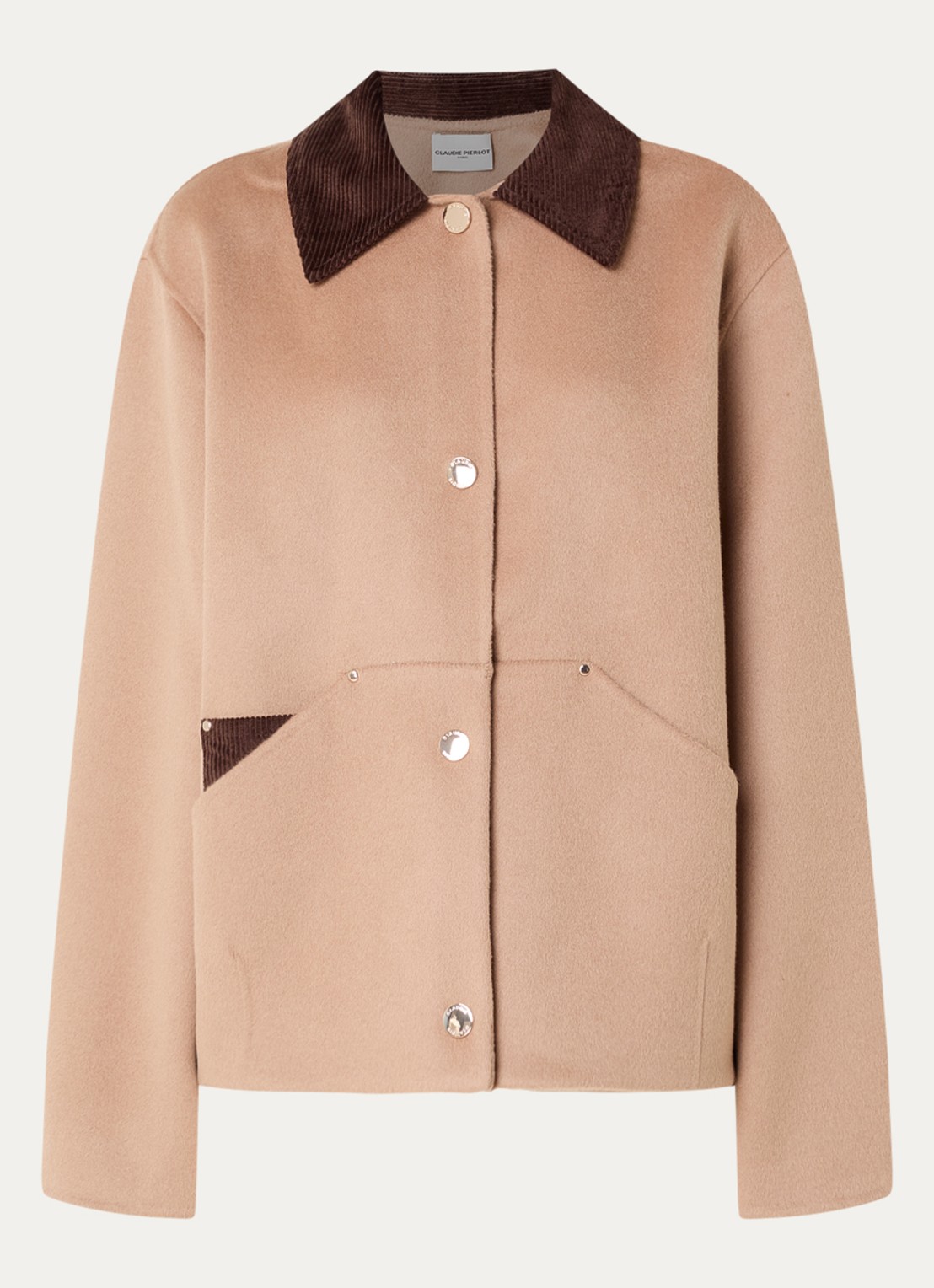 Claudie Pierlot Barn jack in wolblend met opgestikte zakken - voorkant 3 camel