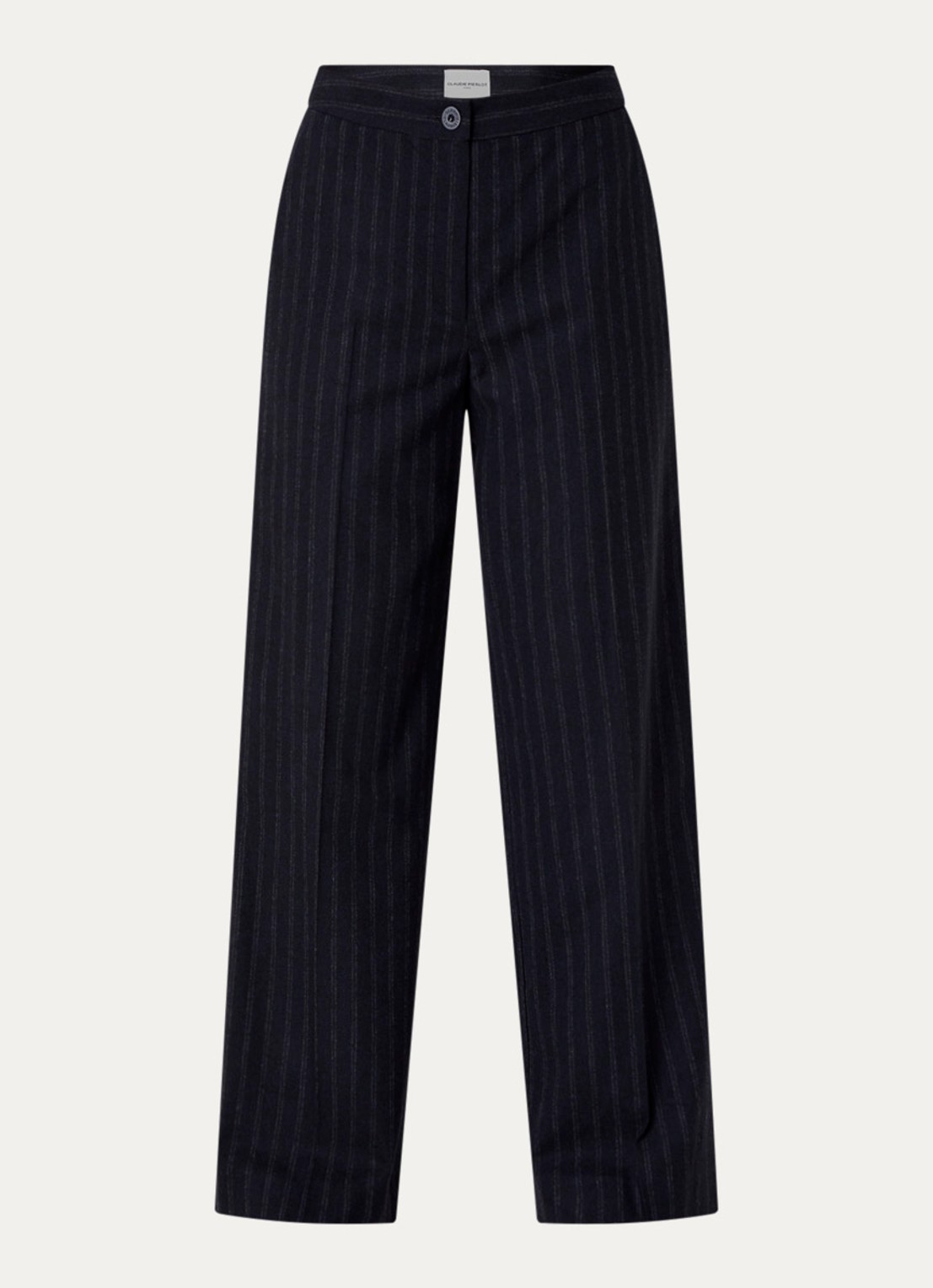 Claudie Pierlot Bicolore high waist straight fit pantalon met streepprint - voorkant 3 donkerblauw